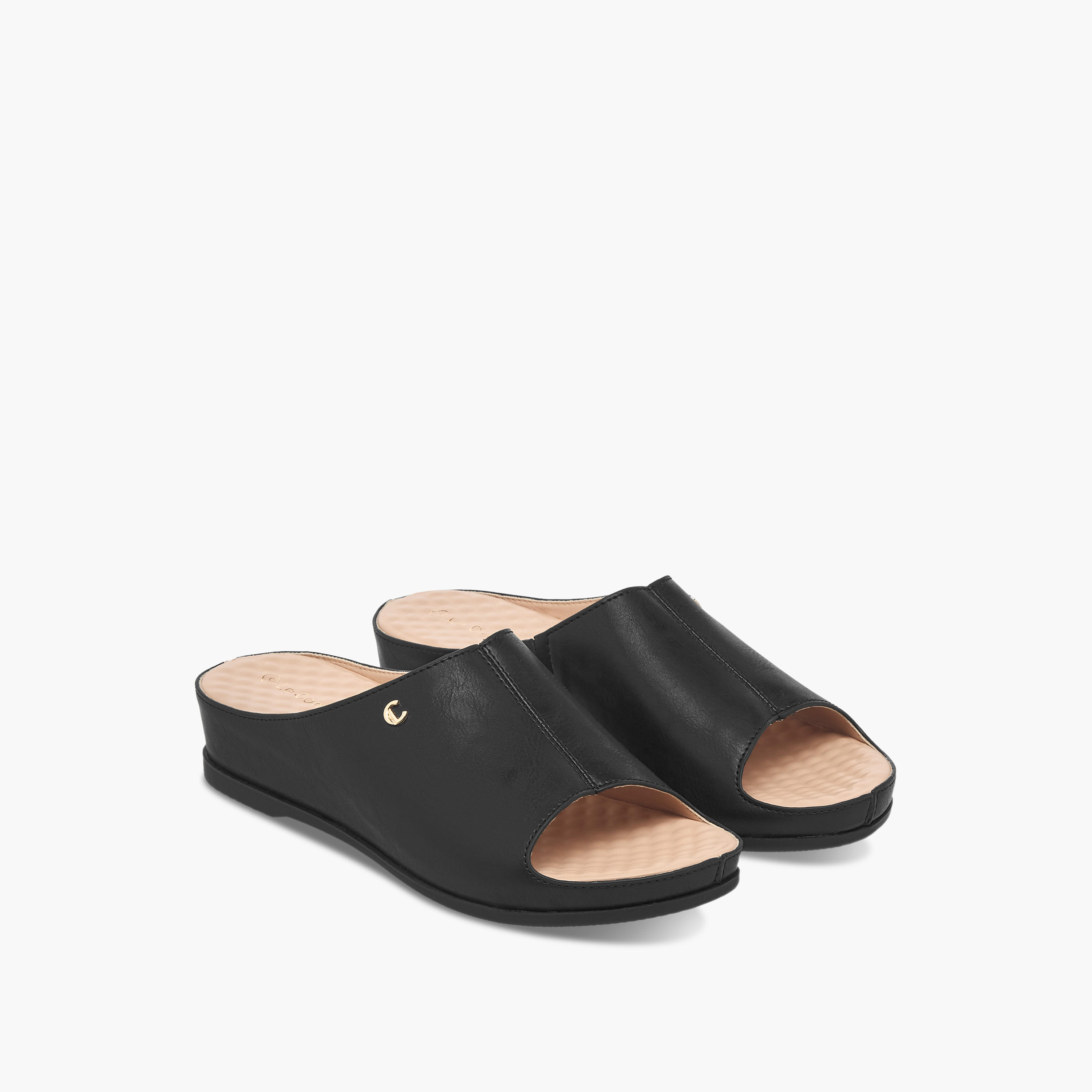 Le Confort Solid Peep Toe Slip-On Comfort Sandals-women-shoes-flats-sandals-image-1