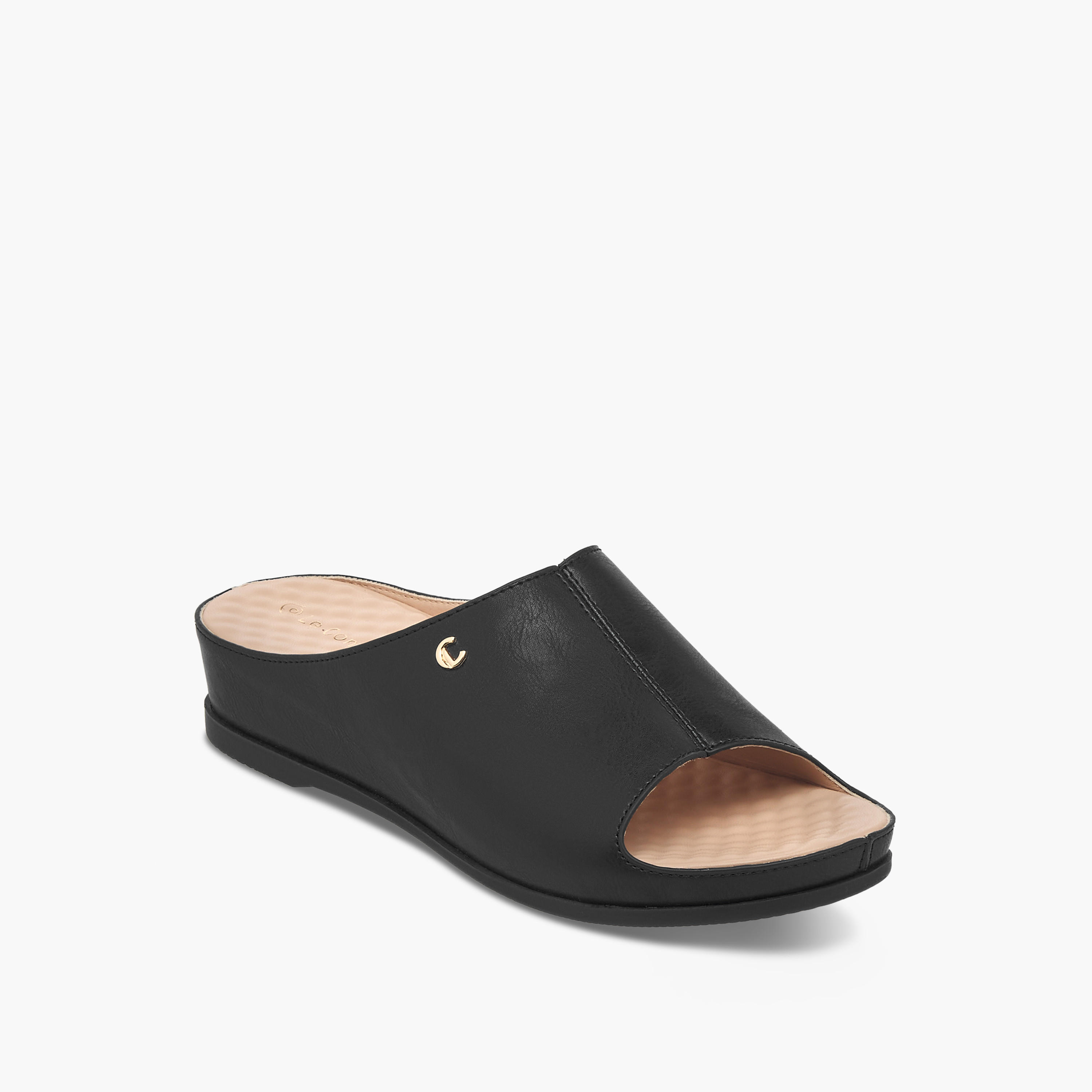 Le Confort Solid Peep Toe Slip-On Comfort Sandals-women-shoes-flats-sandals-image-2