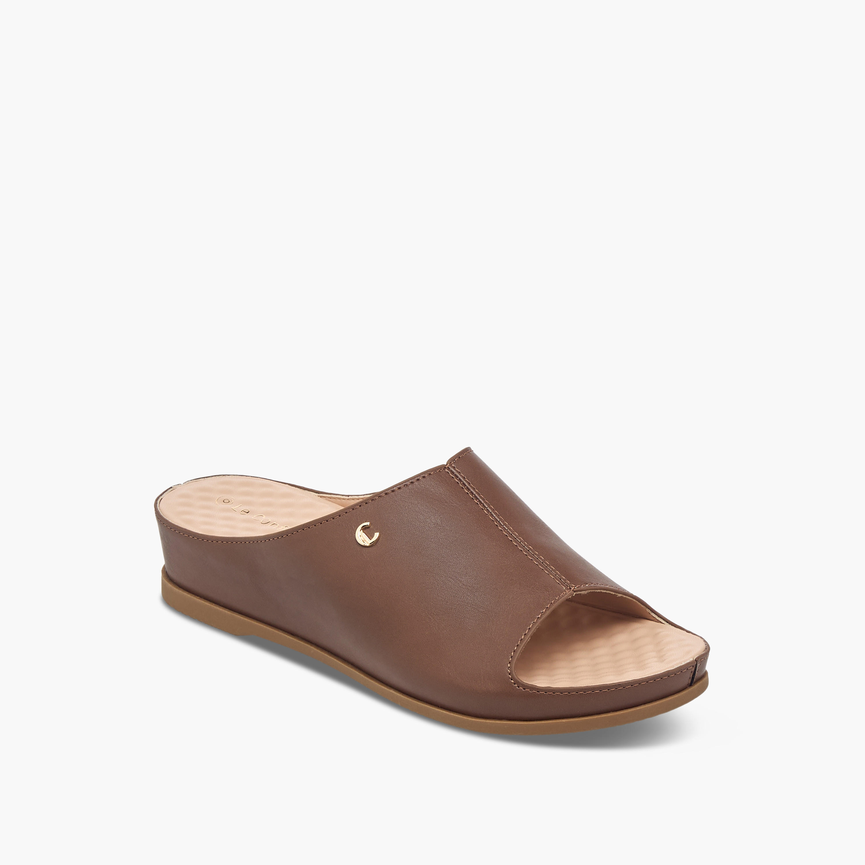 Le Confort Solid Peep Toe Slip-On Comfort Sandals-women-shoes-flats-sandals-image-2