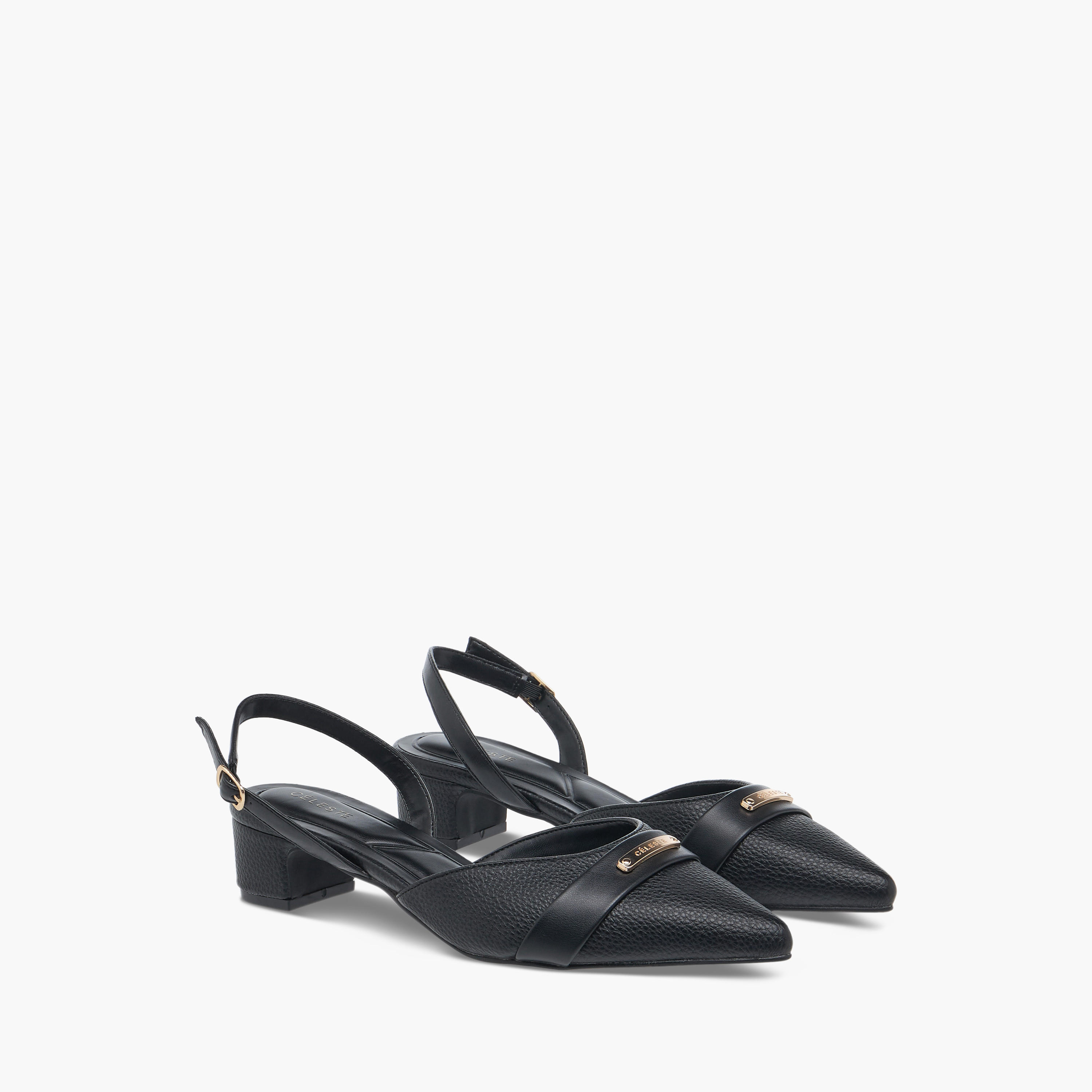 Celeste Women's Textured Mules with Buckle Closure and Block Heel-women-shoes-heels-image-1