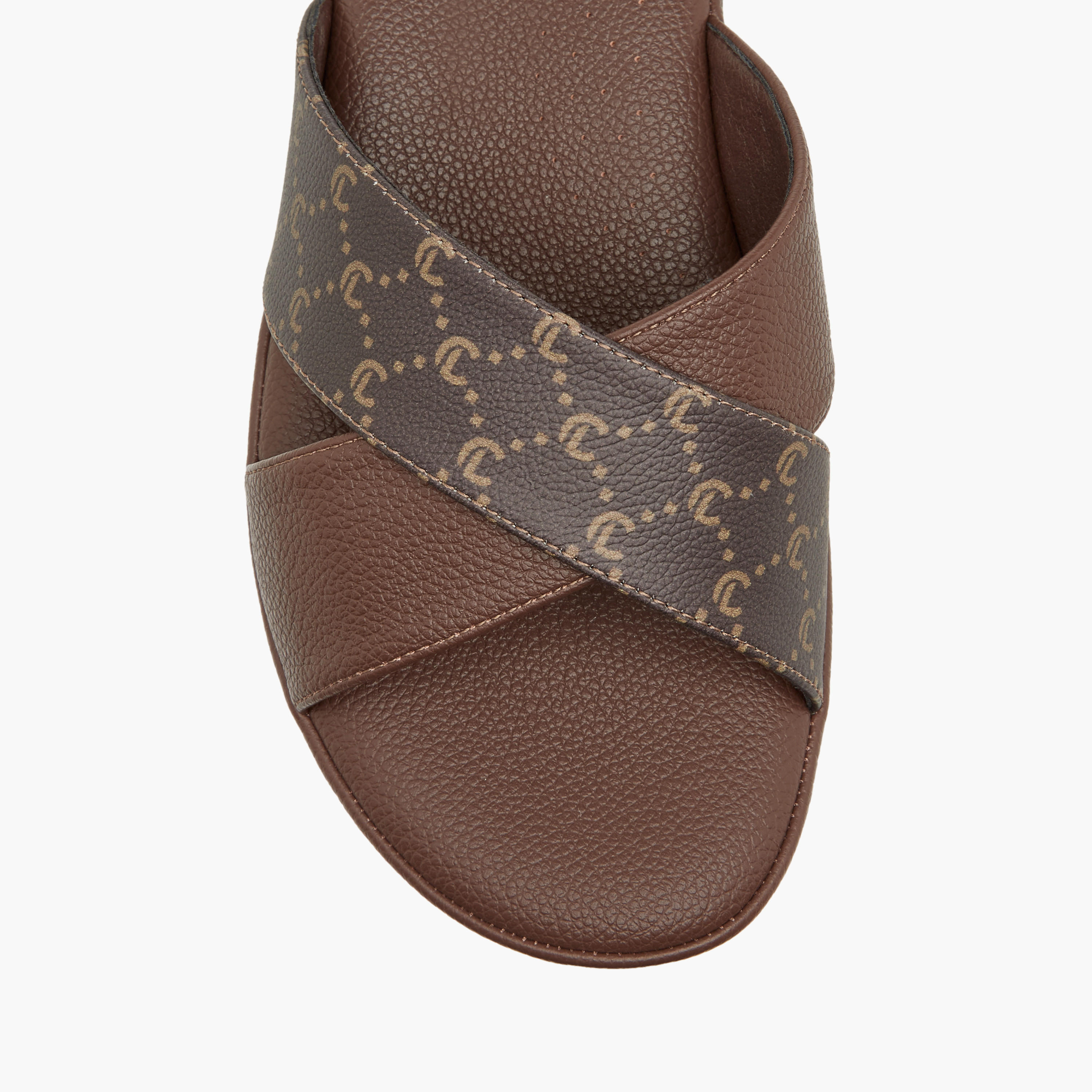 Le Confort Monogram Print Cross Strap Slip-On Comfort Sandals-women-shoes-flats-sandals-image-5