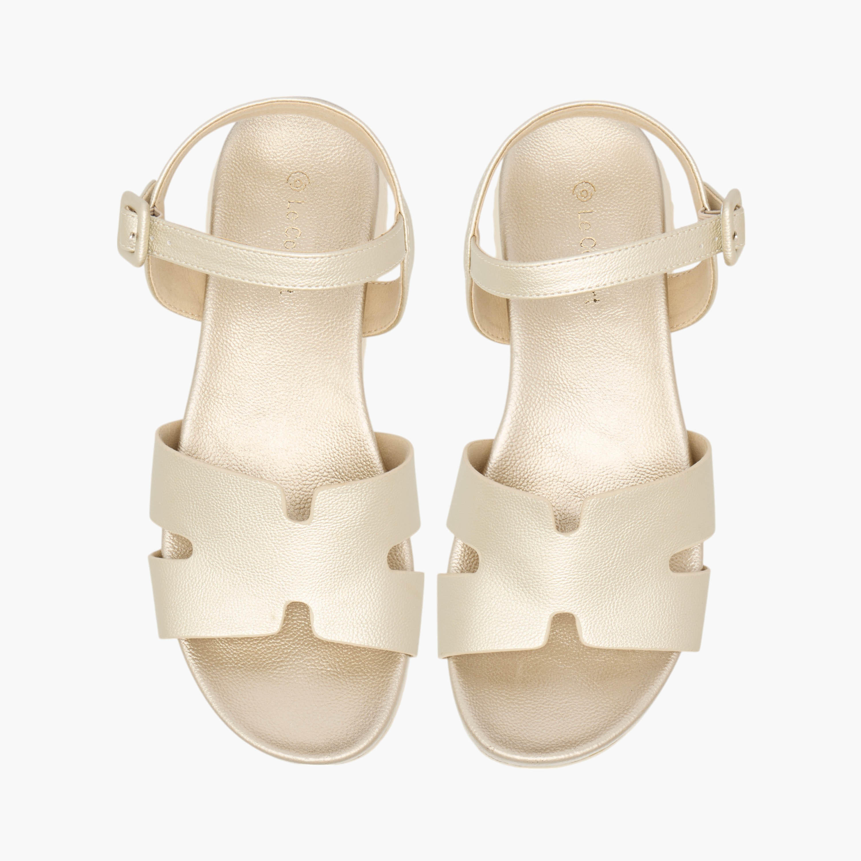Le Confort Textured Comfort Sandals with Pin Buckle Closure-women-shoes-flats-sandals-image-1
