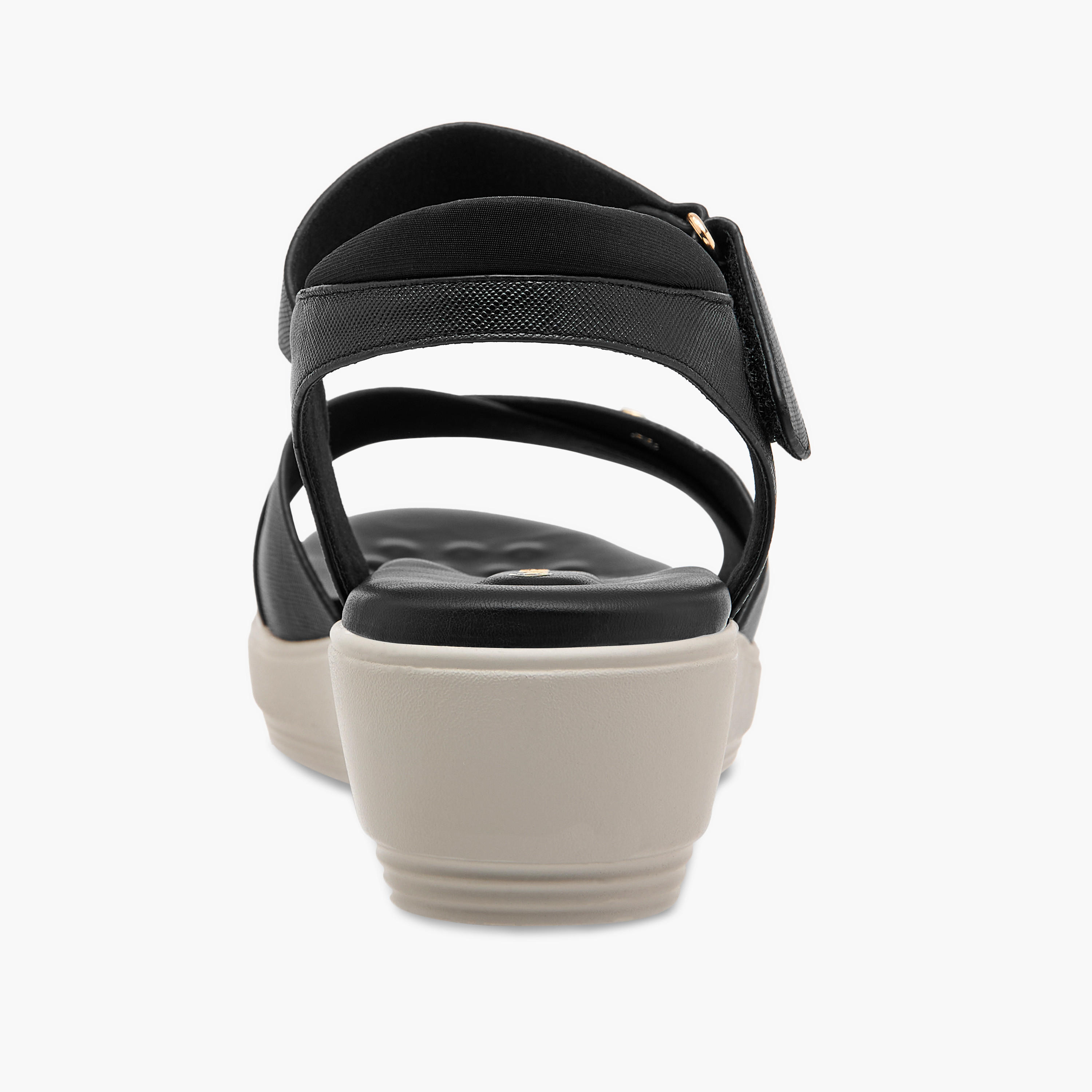 صندل مريح بارز الملمس بأحزمة متقاطعة وشريط إغلاق لاصق من لو كونفورت-women-shoes-sandals-heeled-image-4