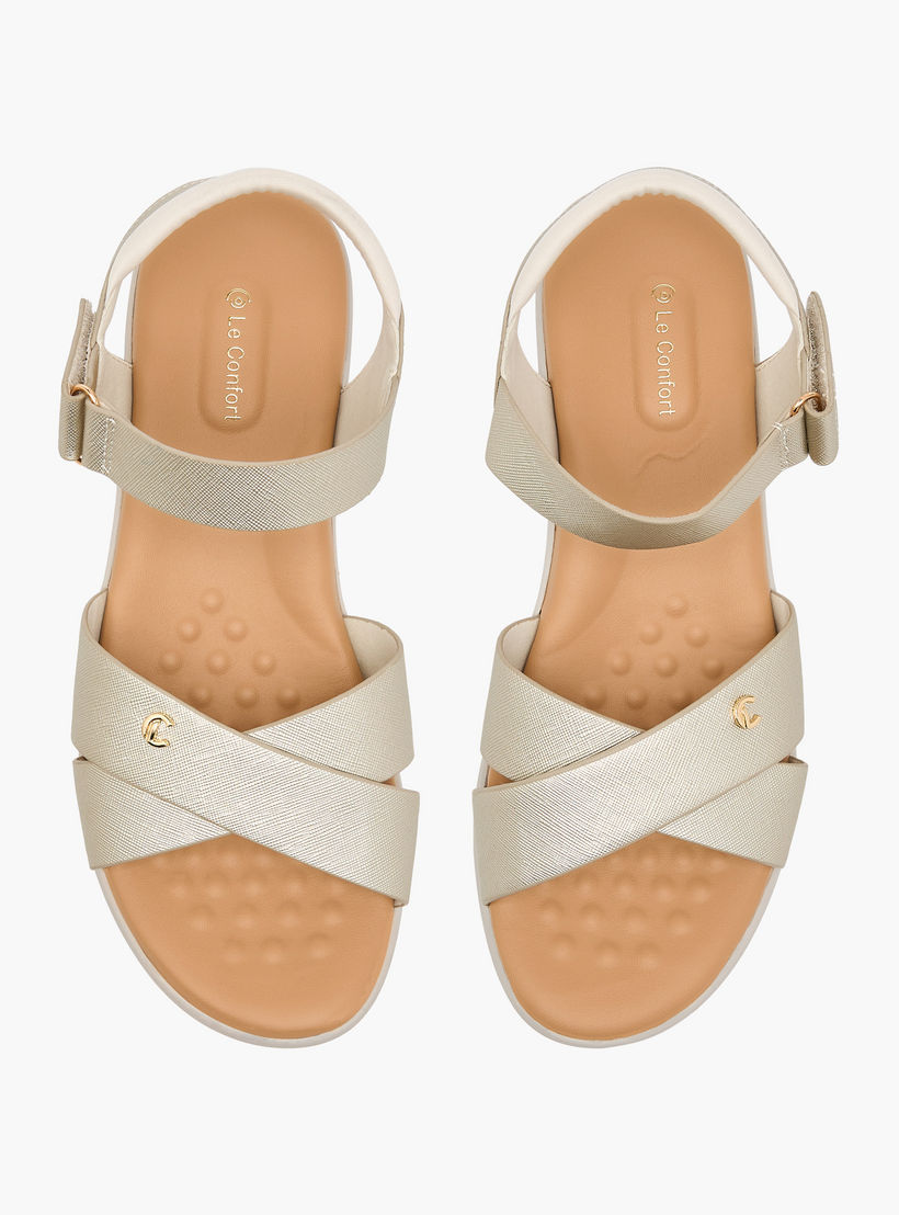 Le Confort Textured Cross Strap Comfort Sandals with Hook and Loop Closure-women-shoes-sandals-heeled-image-1