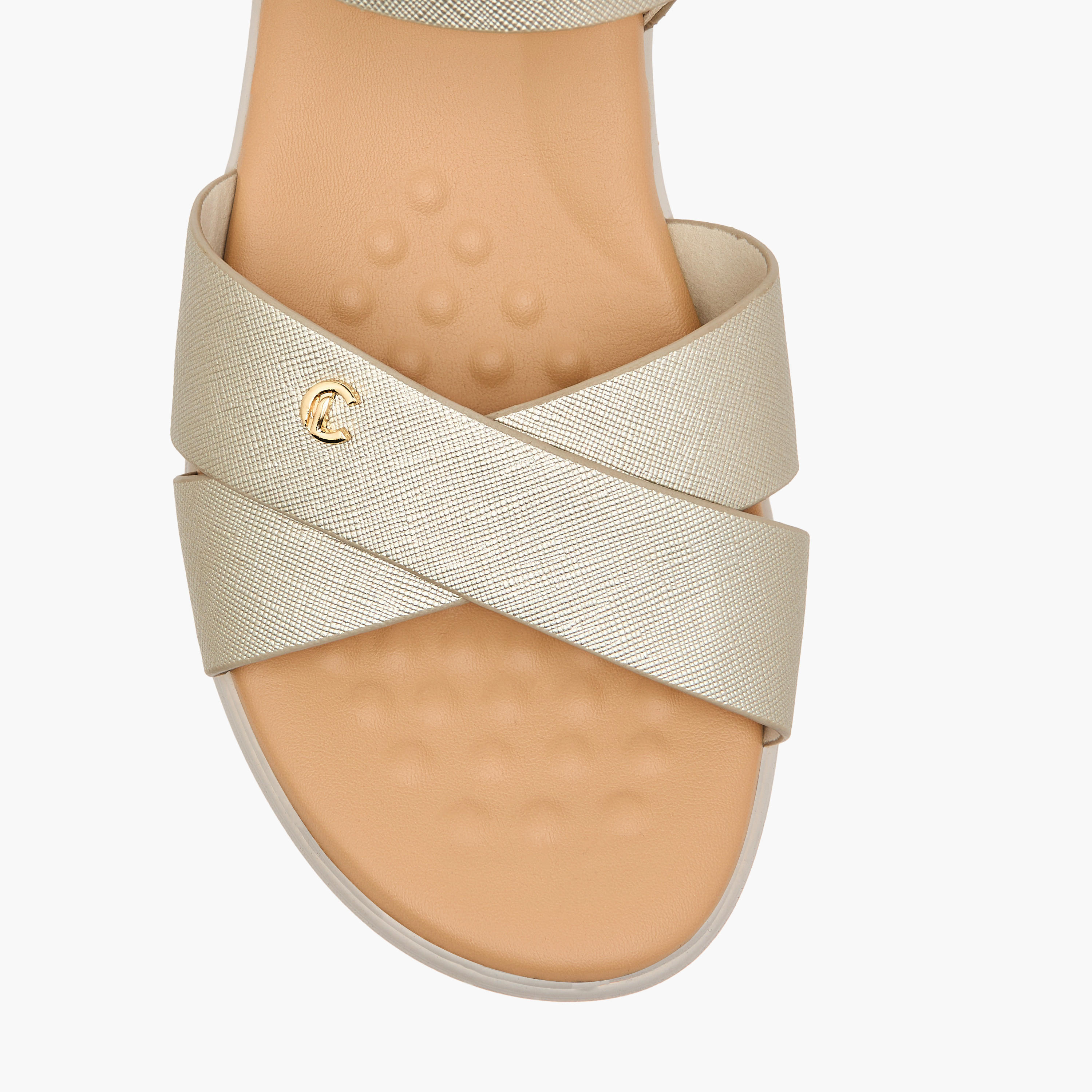 Le Confort Textured Cross Strap Comfort Sandals with Hook and Loop Closure-women-shoes-sandals-heeled-image-3