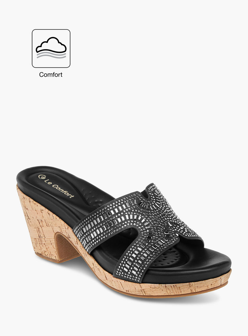 صندل مريح سهل الارتداء بكعب سميك وتزيينات حجر من لو كونفورت-women-shoes-sandals-heeled-image-2
