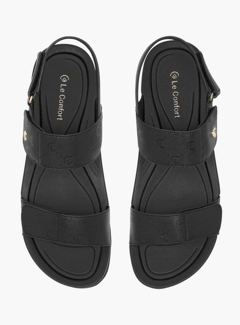 صندل مونوجرام مريح بارز الملمس بأحزمة وشريط إغلاق لاصق من لو كونفورت-women-shoes-flats-sandals-image-1