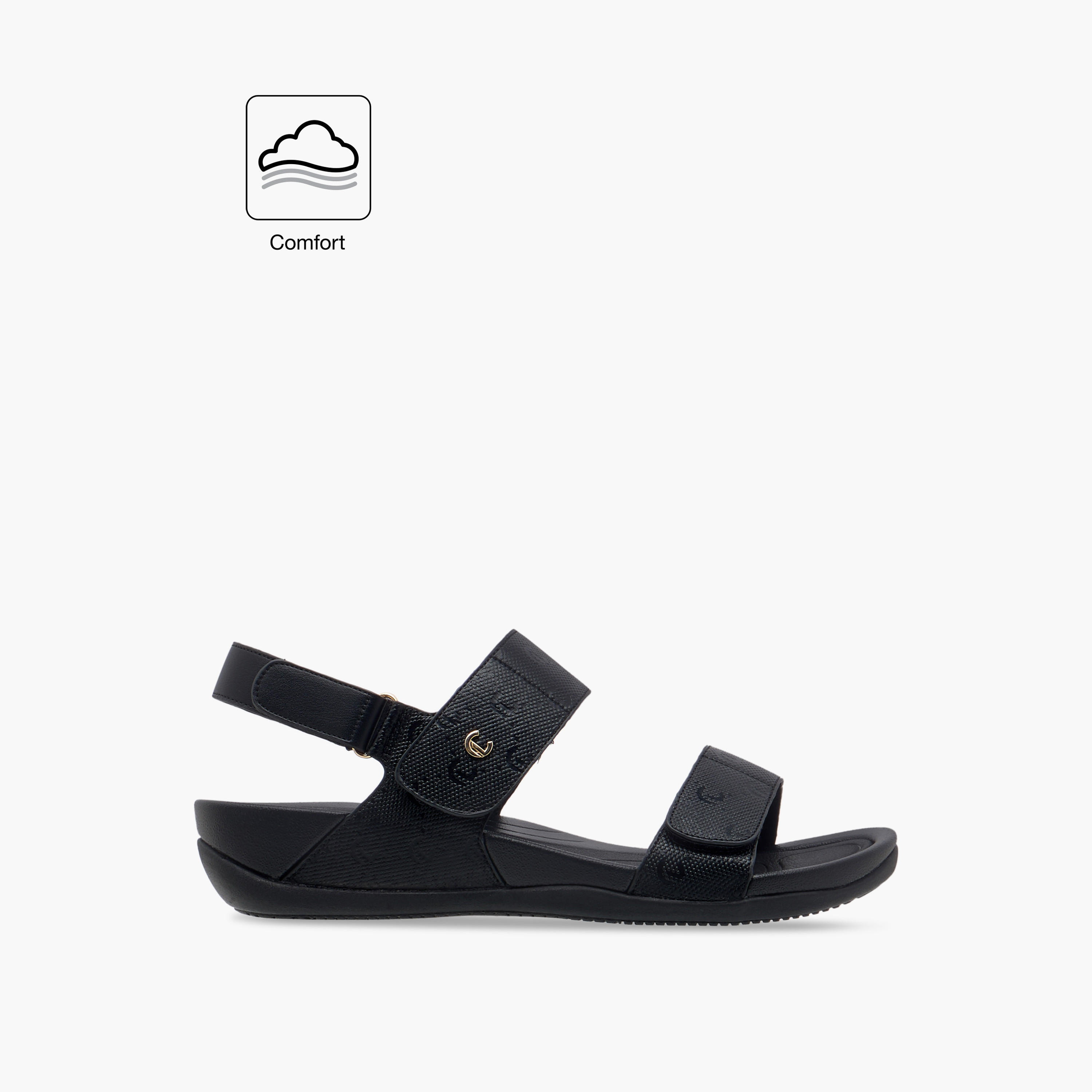 صندل مونوجرام مريح بارز الملمس بأحزمة وشريط إغلاق لاصق من لو كونفورت-women-shoes-flats-sandals-image-2