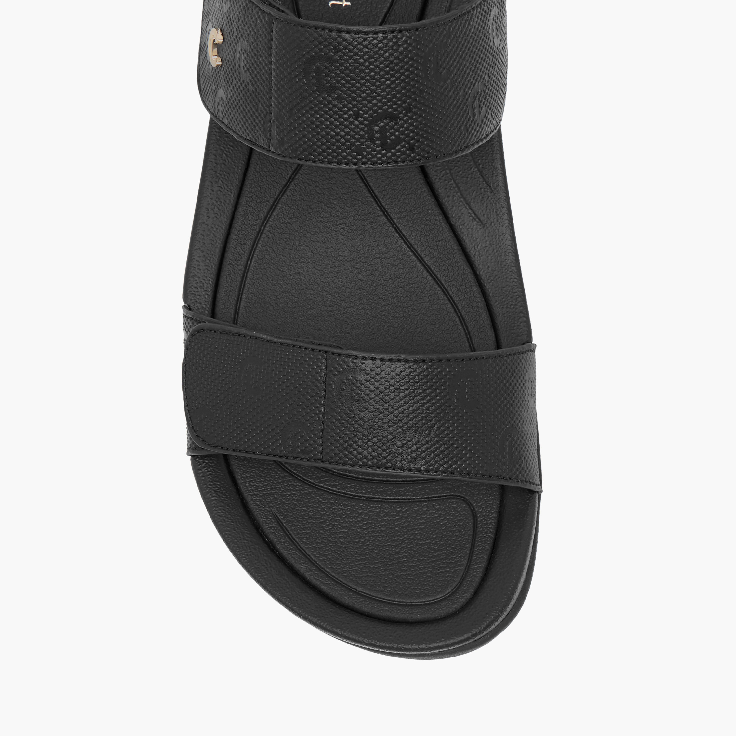 صندل مونوجرام مريح بارز الملمس بأحزمة وشريط إغلاق لاصق من لو كونفورت-women-shoes-flats-sandals-image-3