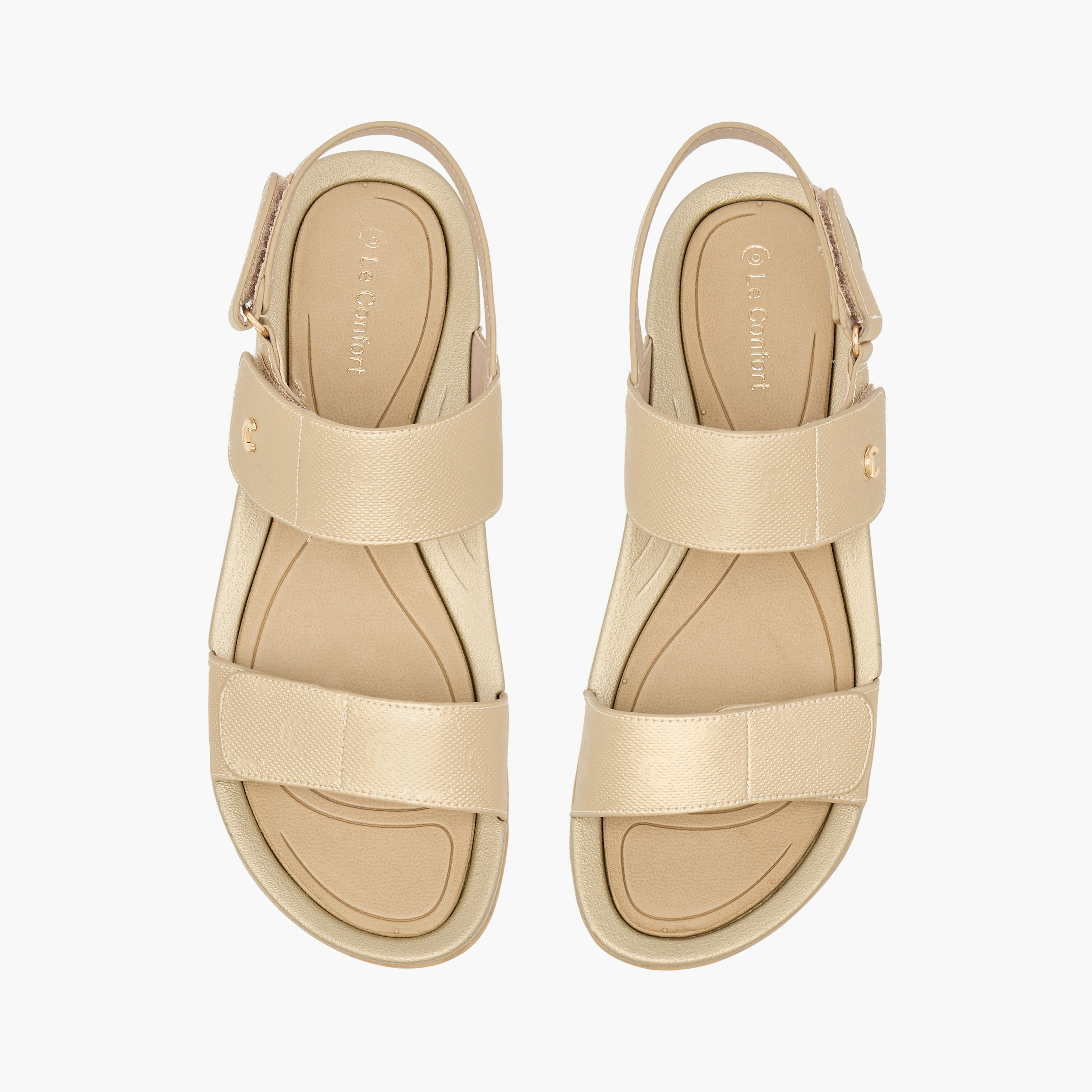 صندل مونوجرام مريح بارز الملمس بأحزمة وشريط إغلاق لاصق من لو كونفورت-women-shoes-flats-sandals-image-1