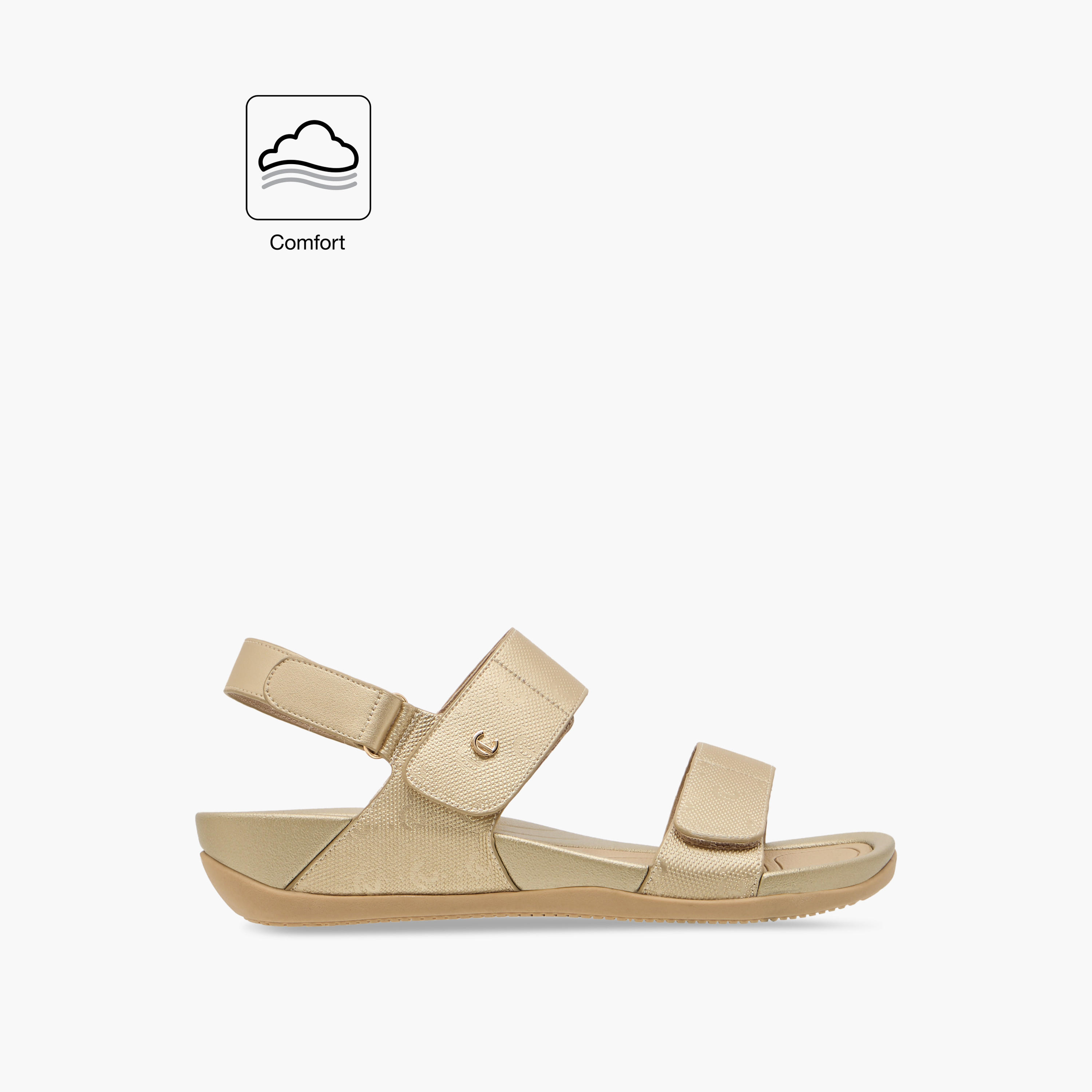 صندل مونوجرام مريح بارز الملمس بأحزمة وشريط إغلاق لاصق من لو كونفورت-women-shoes-flats-sandals-image-2