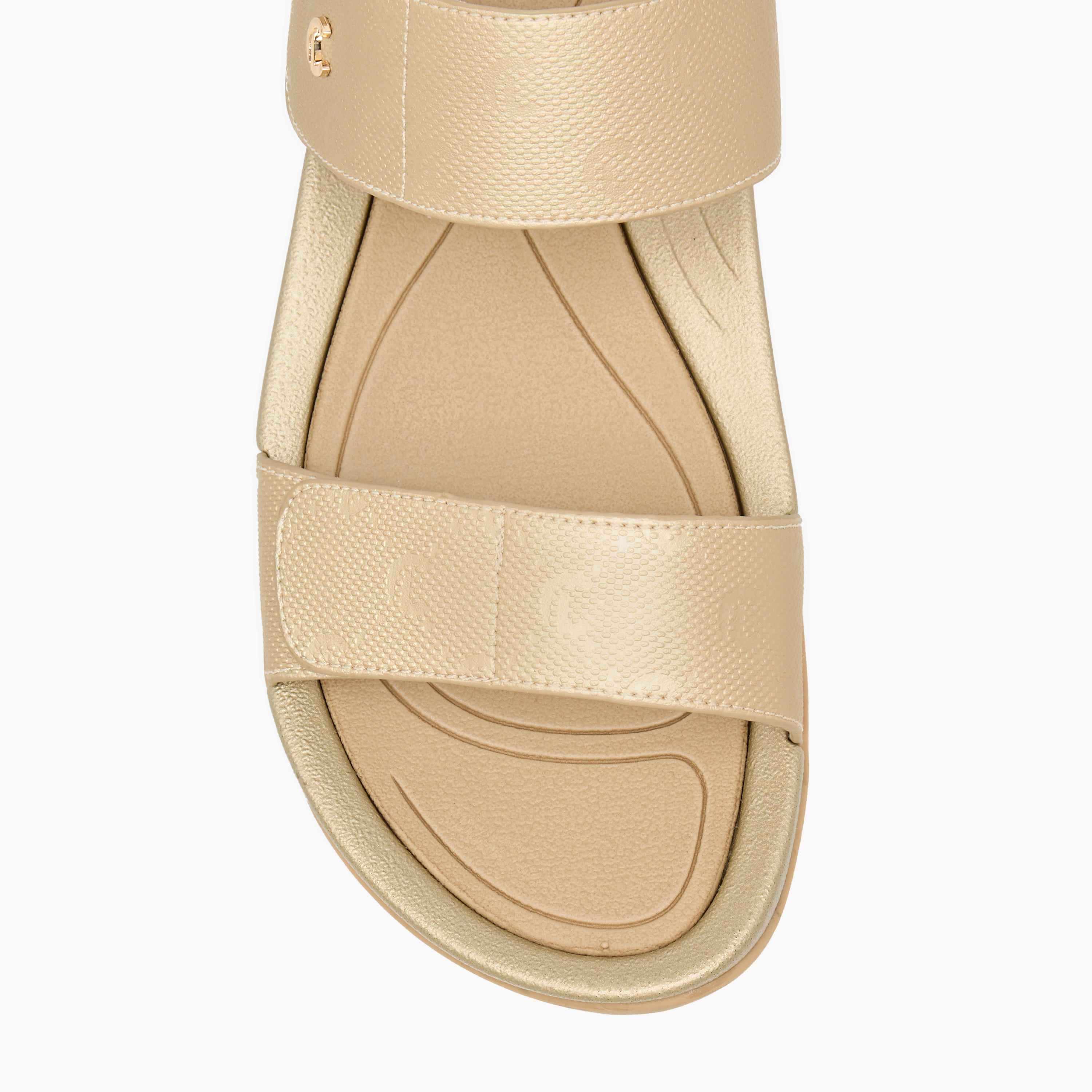 صندل مونوجرام مريح بارز الملمس بأحزمة وشريط إغلاق لاصق من لو كونفورت-women-shoes-flats-sandals-image-3