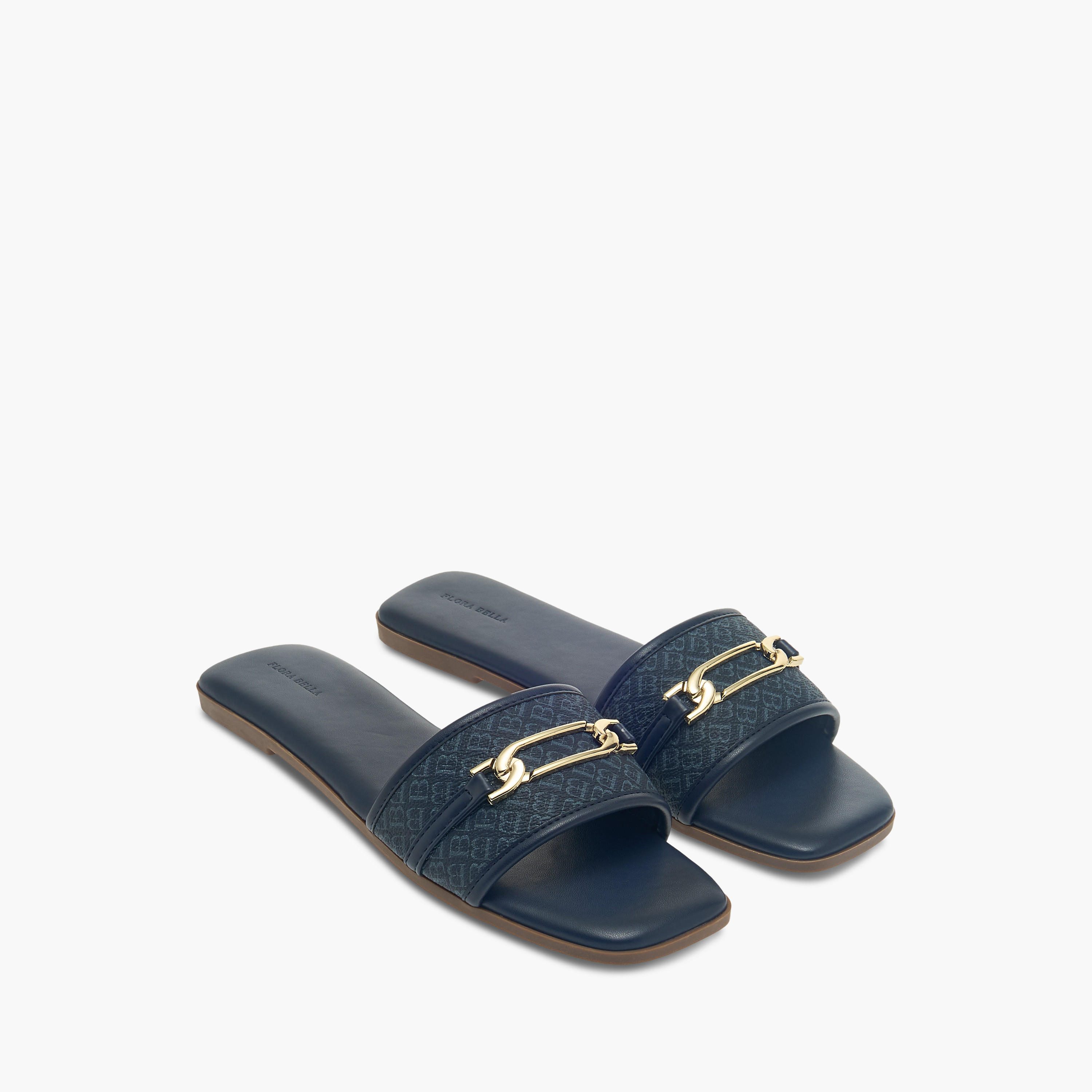 Flora Bella Monogram Print Slip-On Flat Sandals with Metal Accent-women-shoes-flats-sandals-image-1