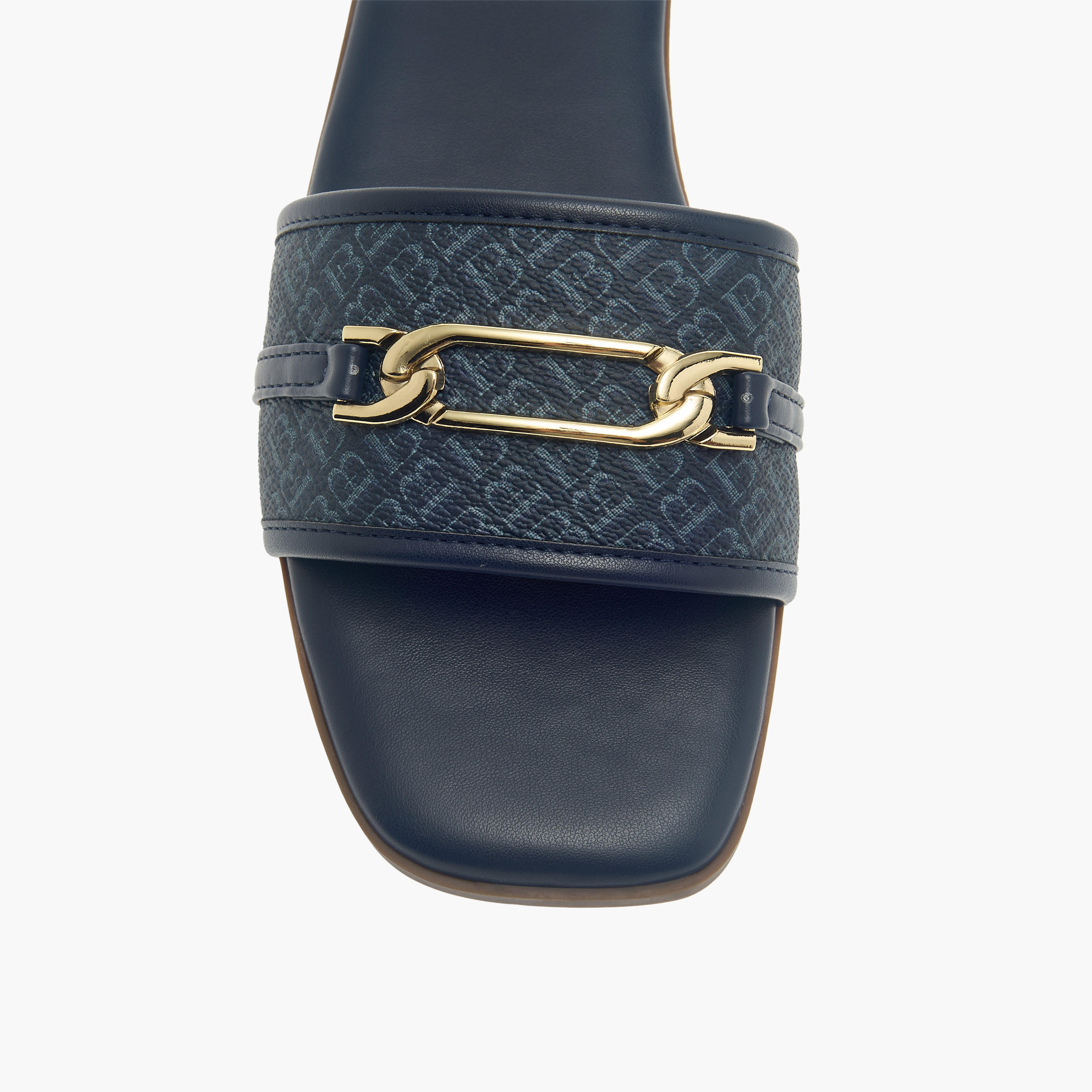 Flora Bella Monogram Print Slip-On Flat Sandals with Metal Accent-women-shoes-flats-sandals-image-4
