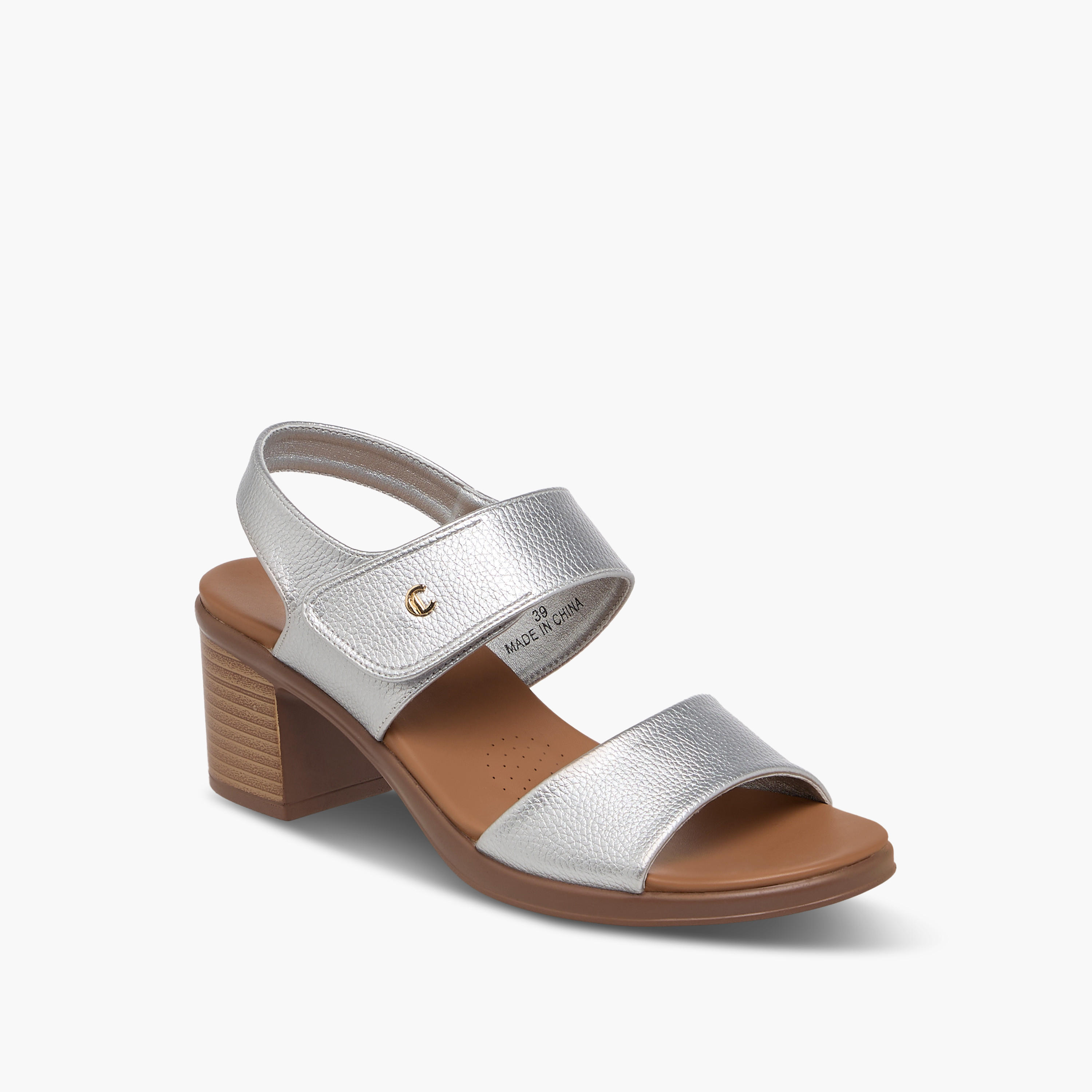 صندل سادة بكعب سميك وشريط إغلاق لاصق من لو كونفورت-women-shoes-sandals-heeled-image-2