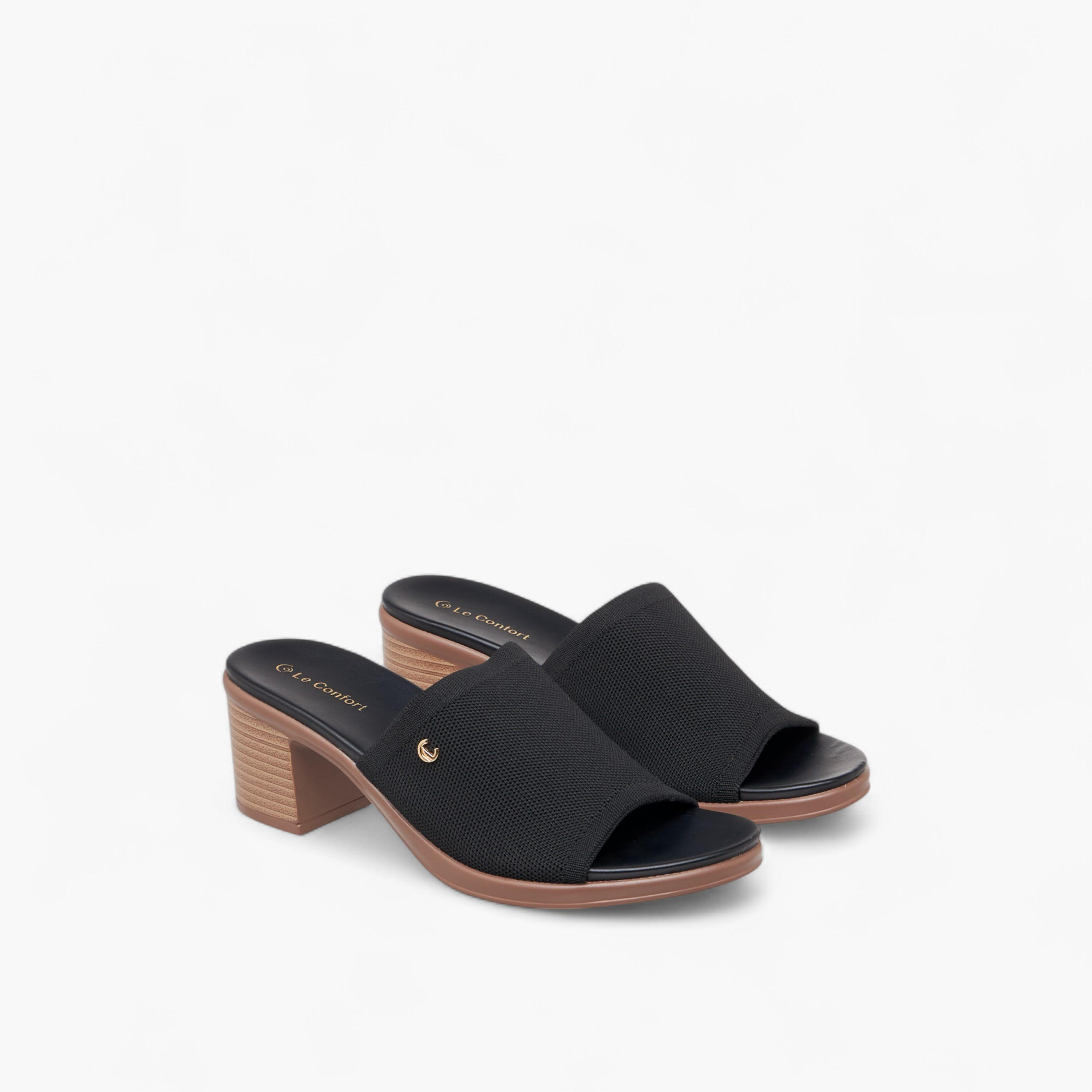 Le Confort Textured Slip-On Sandals with Block Heels-women-shoes-sandals-heeled-image-1