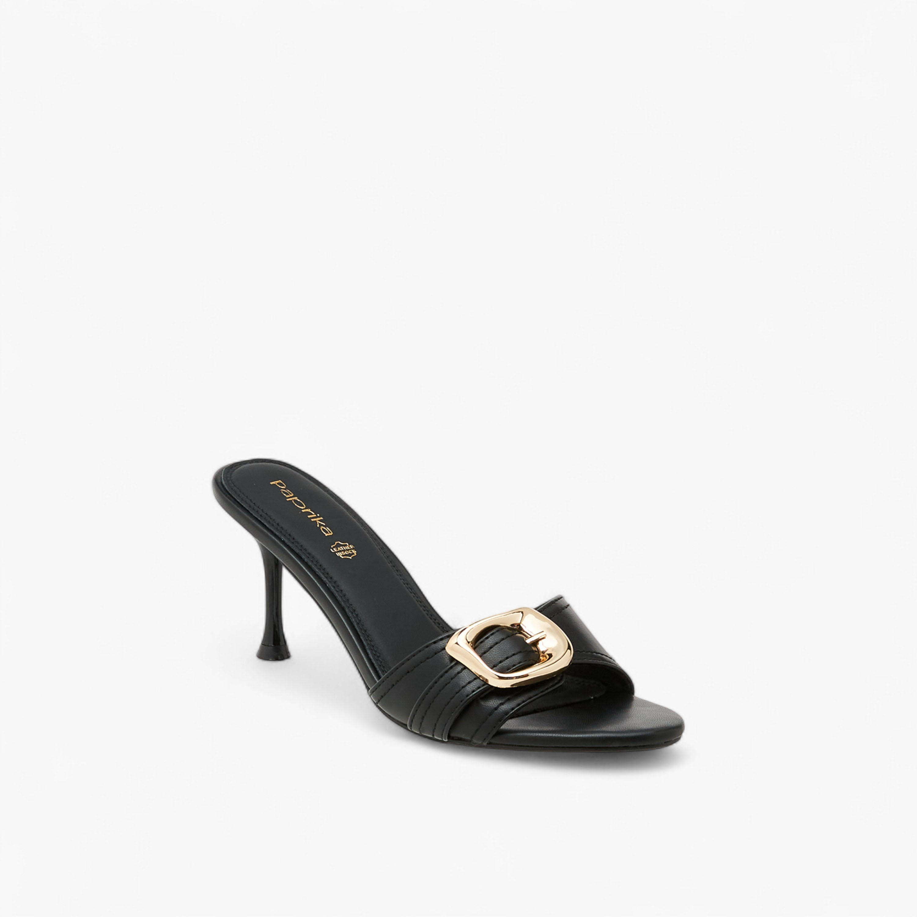 Paprika Buckle Accent Slip-On Sandals with Stiletto Heels-women-shoes-sandals-heeled-image-2