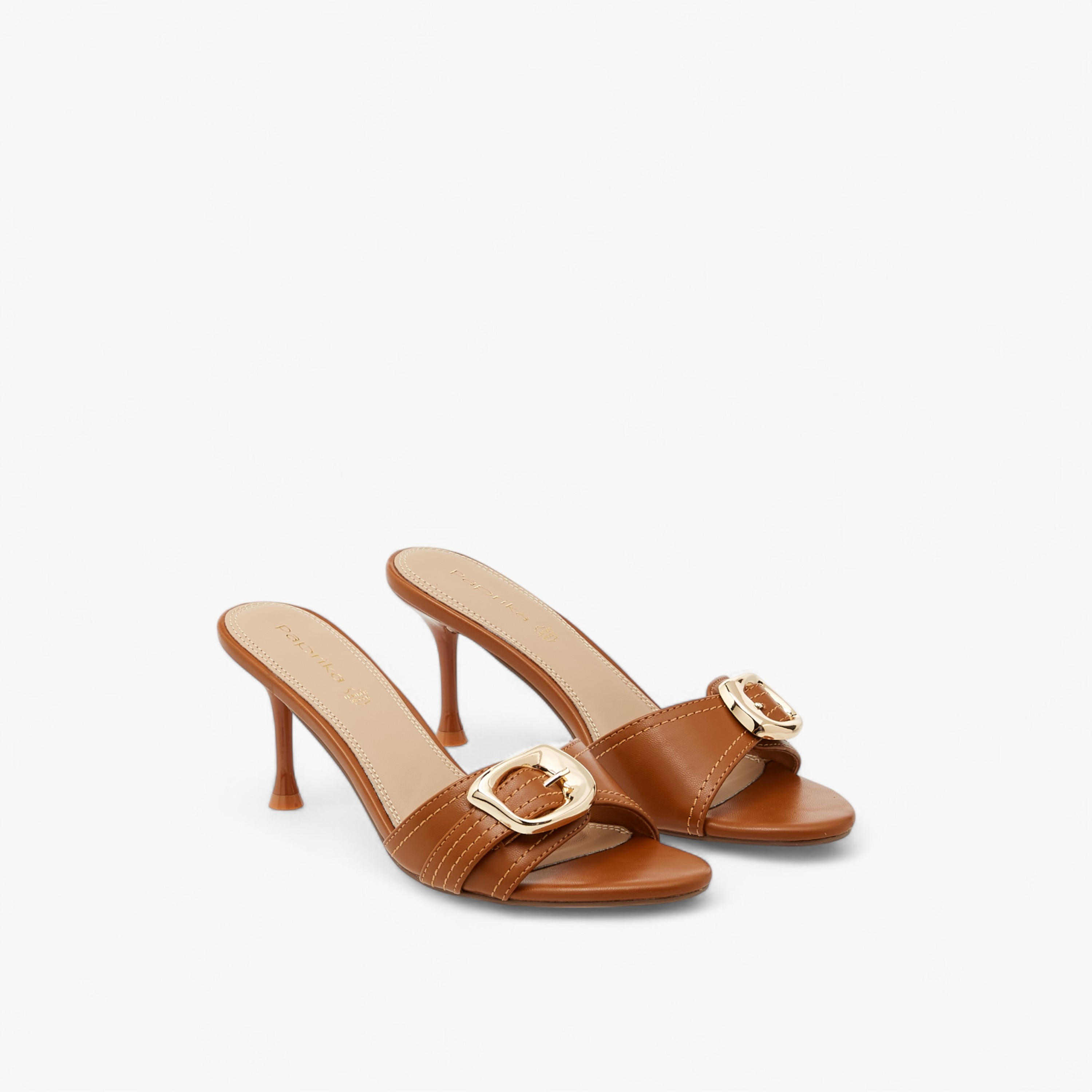 Paprika Buckle Accent Slip-On Sandals with Stiletto Heels-women-shoes-sandals-heeled-image-1