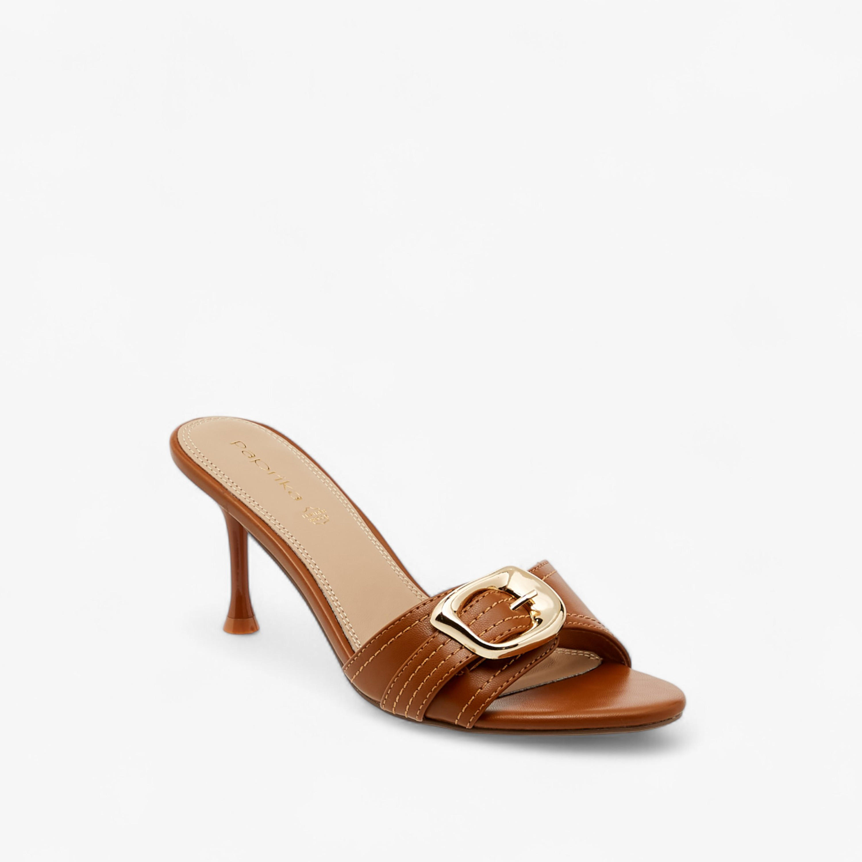 Paprika Buckle Accent Slip-On Sandals with Stiletto Heels-women-shoes-sandals-heeled-image-3