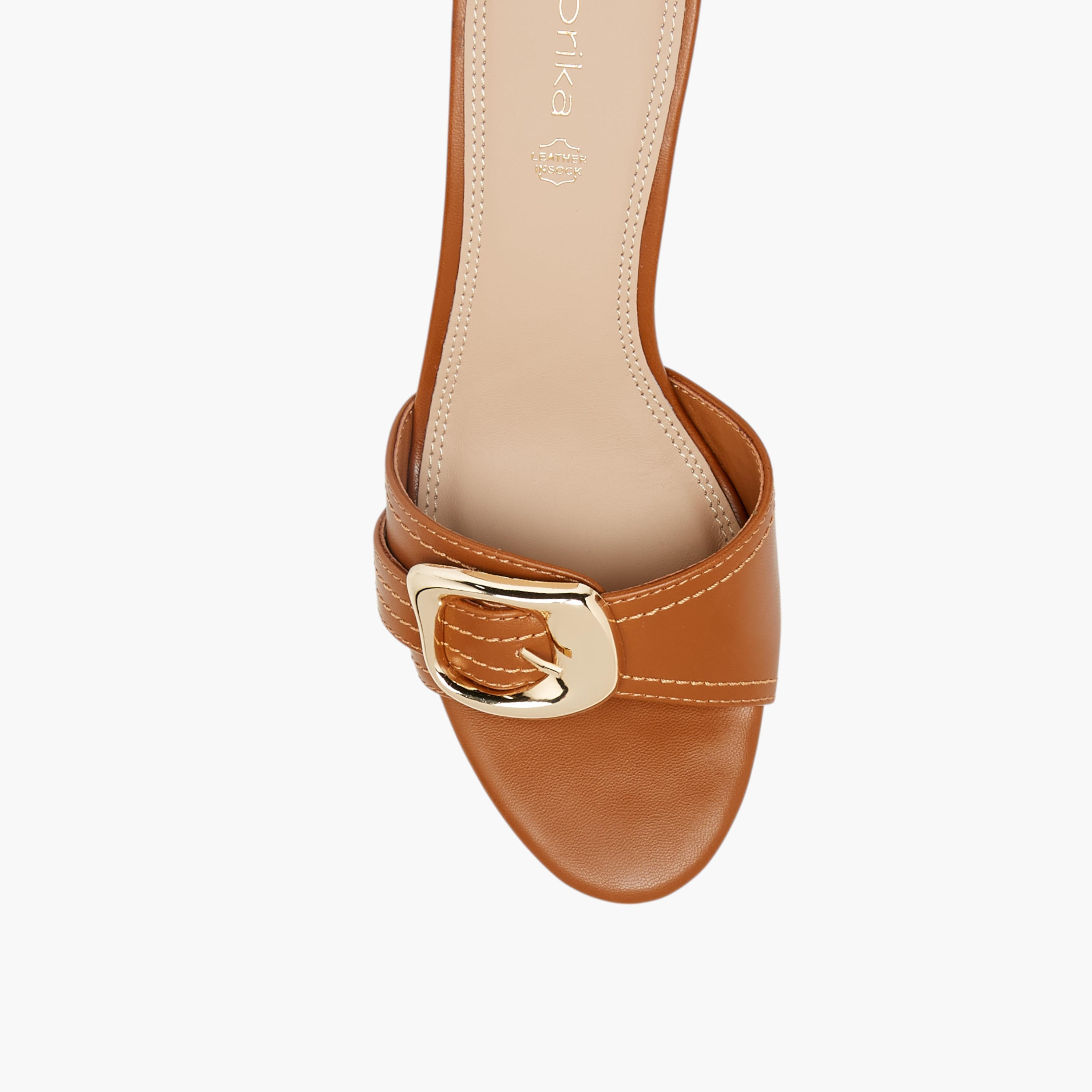 Paprika Buckle Accent Slip-On Sandals with Stiletto Heels-women-shoes-sandals-heeled-image-4