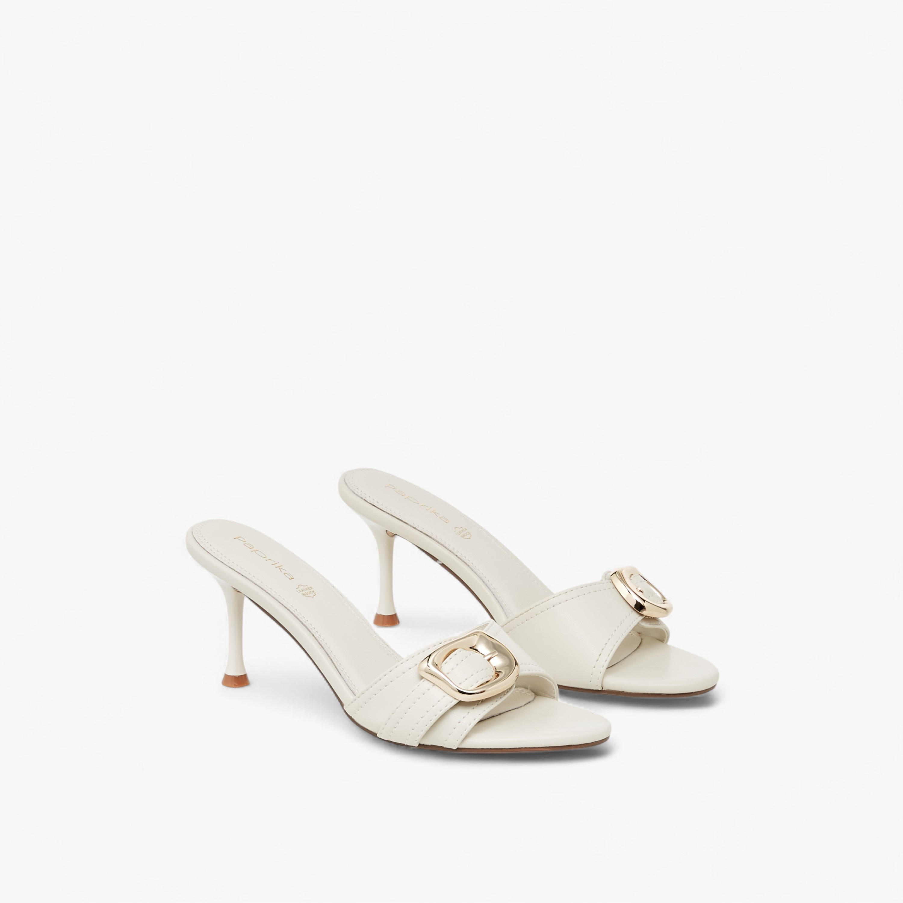 Paprika Buckle Accent Slip-On Sandals with Stiletto Heels-women-shoes-sandals-heeled-image-1