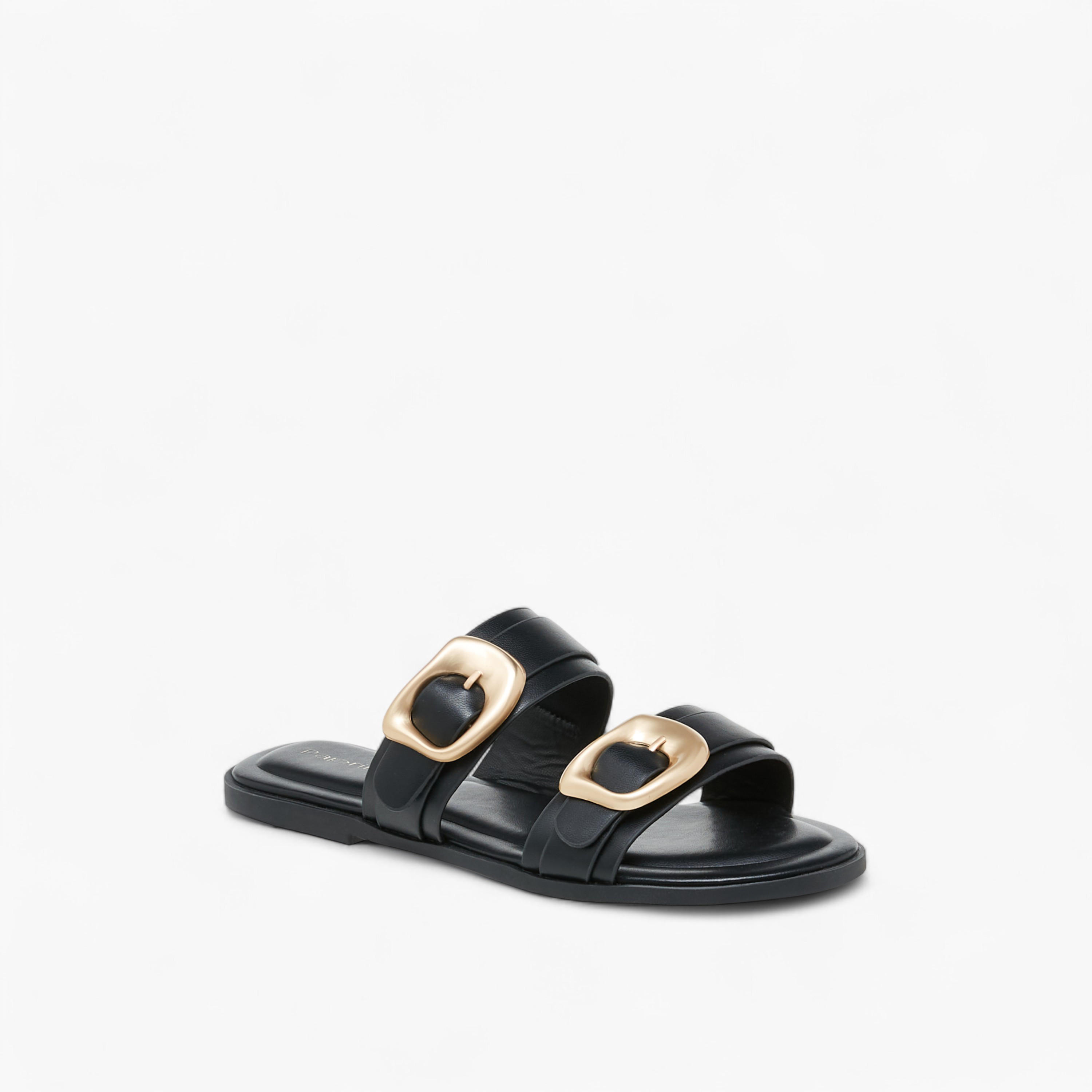 صندل سادة بمقدمة مفتوحة وزينة إبزيم من بابريكا-women-shoes-flats-sandals-image-4