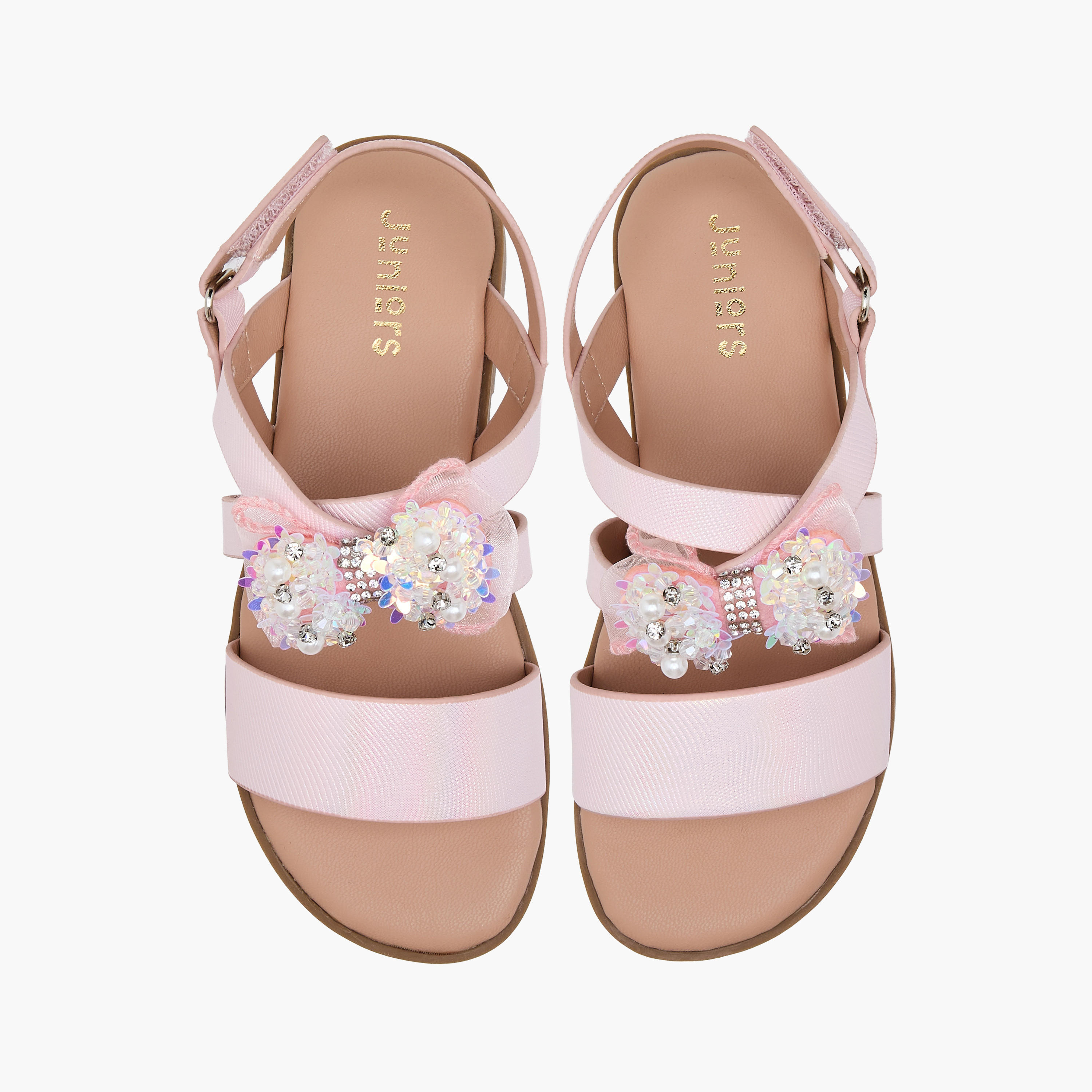 Juniors Solid Open Toe Sandals with Hook and Loop Closure-girls-shoes-sandals-image-1