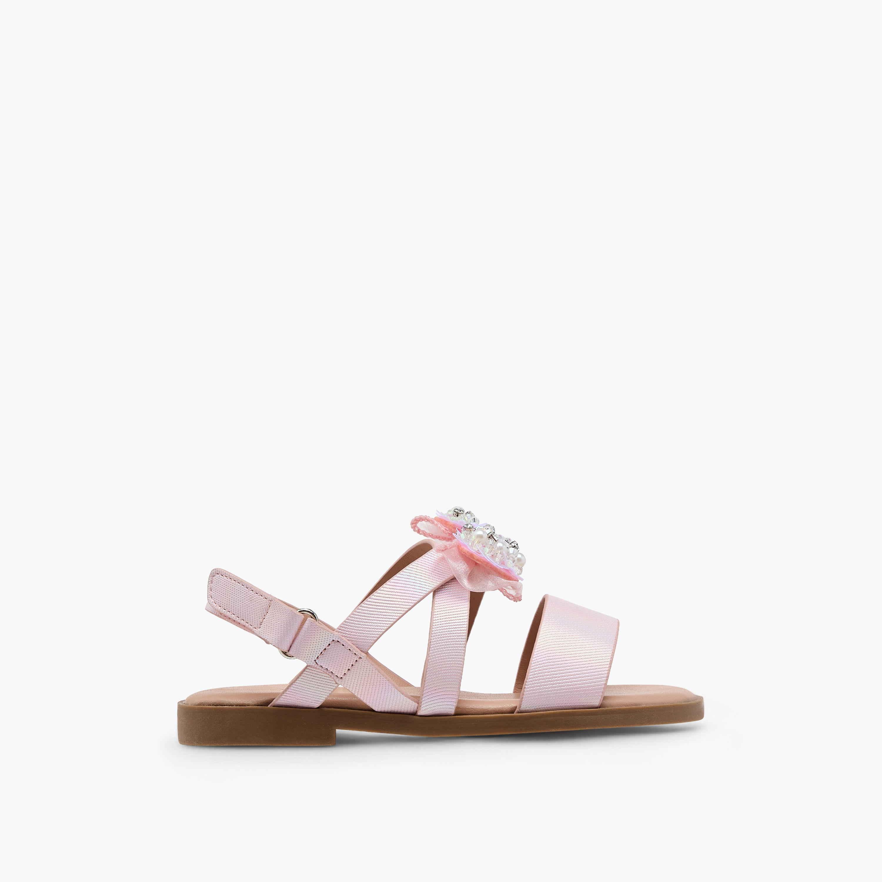 Juniors Solid Open Toe Sandals with Hook and Loop Closure-girls-shoes-sandals-image-2