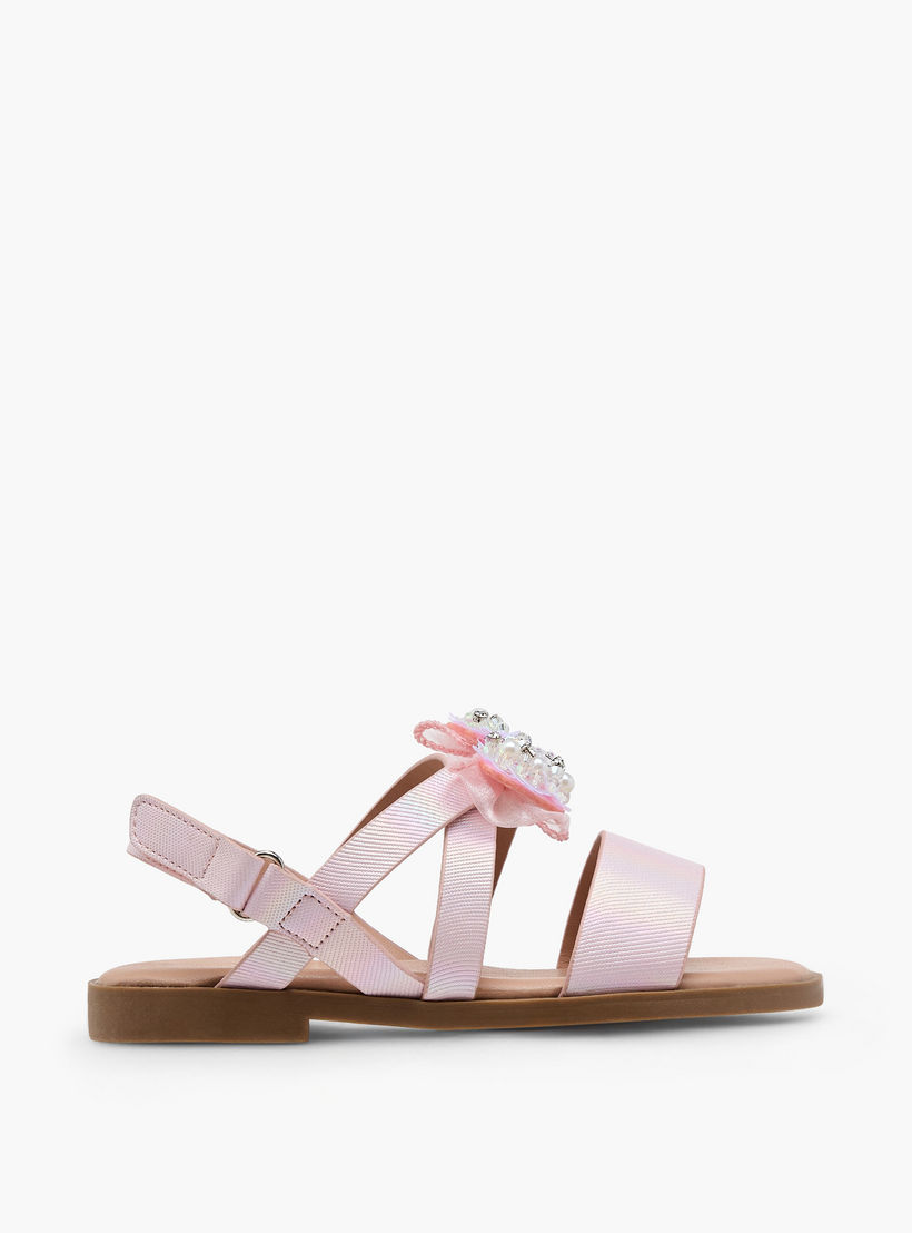 Juniors Solid Open Toe Sandals with Hook and Loop Closure-girls-shoes-sandals-image-2