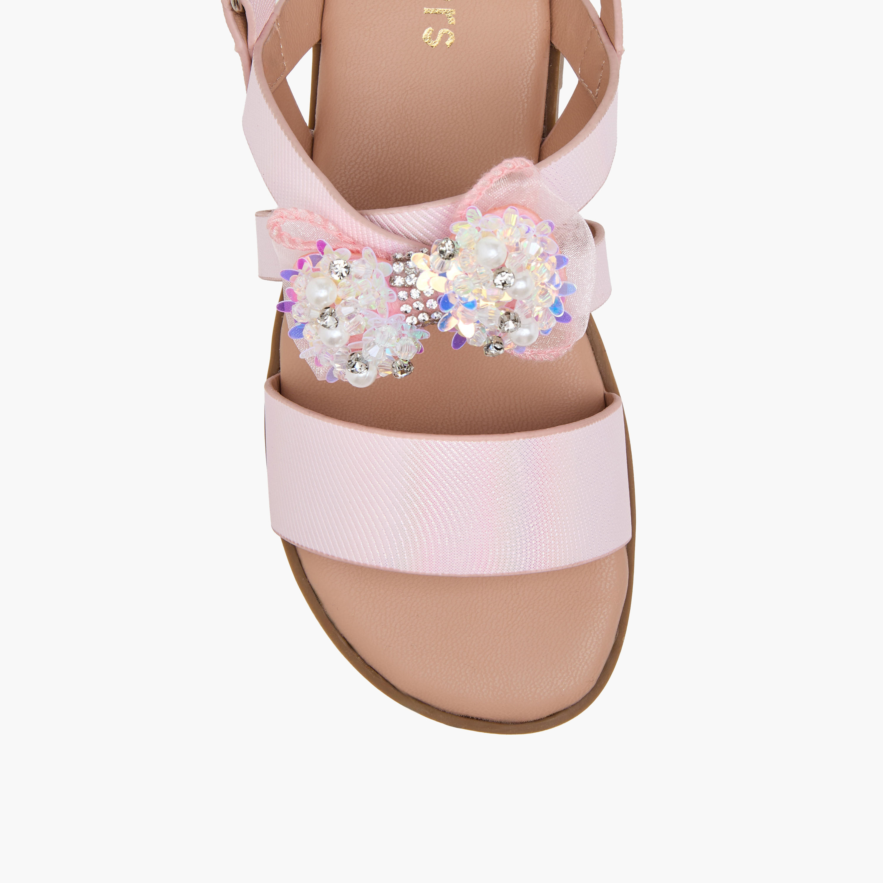Juniors Solid Open Toe Sandals with Hook and Loop Closure-girls-shoes-sandals-image-3