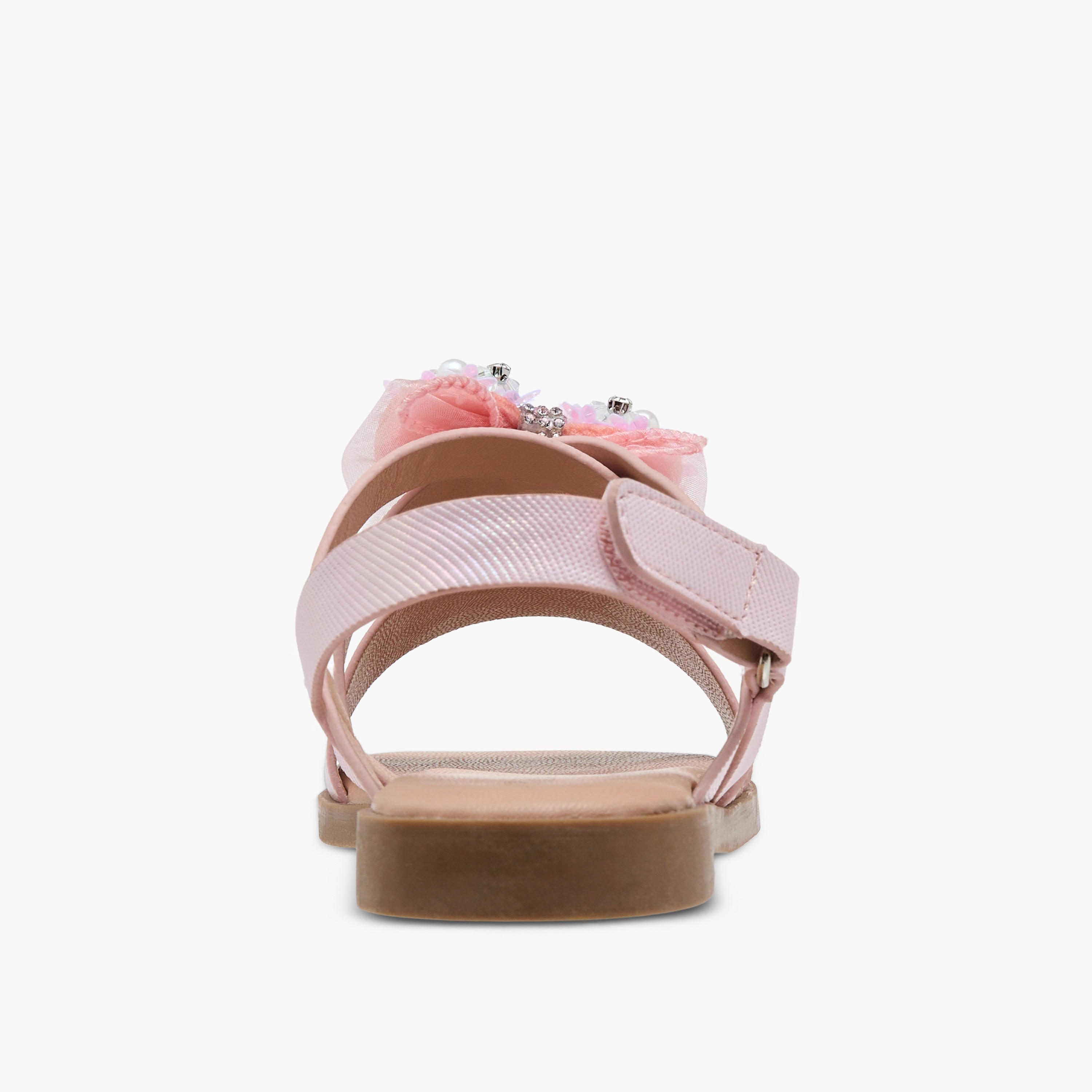 Juniors Solid Open Toe Sandals with Hook and Loop Closure-girls-shoes-sandals-image-4