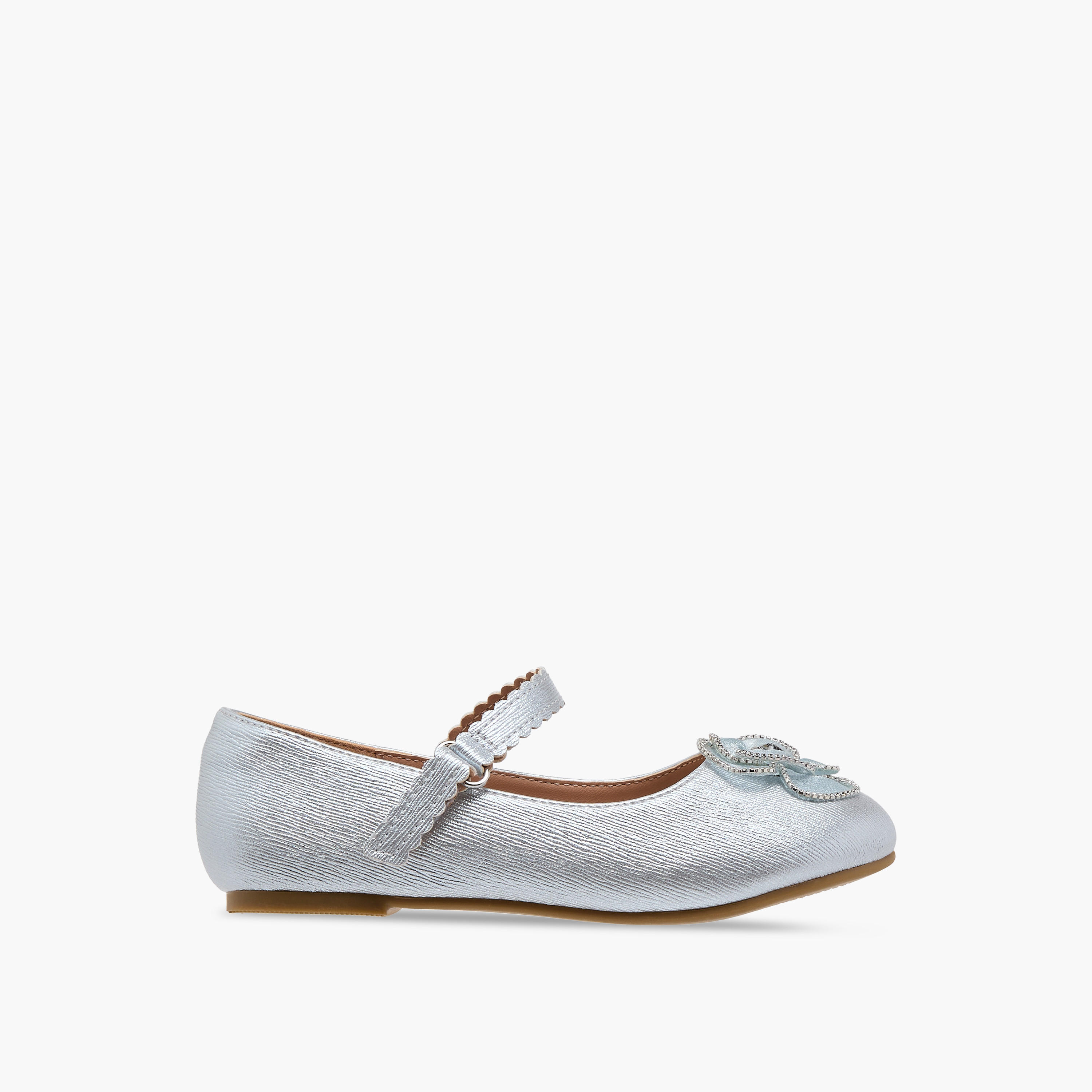 Juniors Flower Embellished Ballerina Shoes with Hook and Loop Closure-girls-shoes-ballerinas-image-3