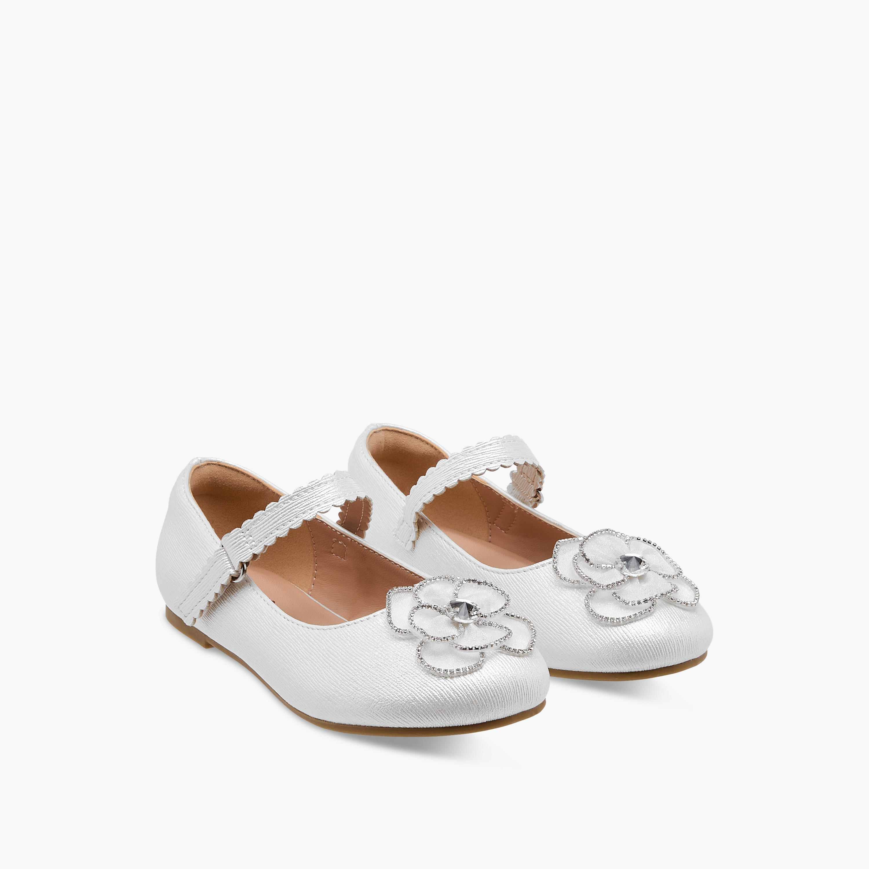 Juniors Flower Embellished Ballerina Shoes with Hook and Loop Closure-girls-shoes-ballerinas-image-1