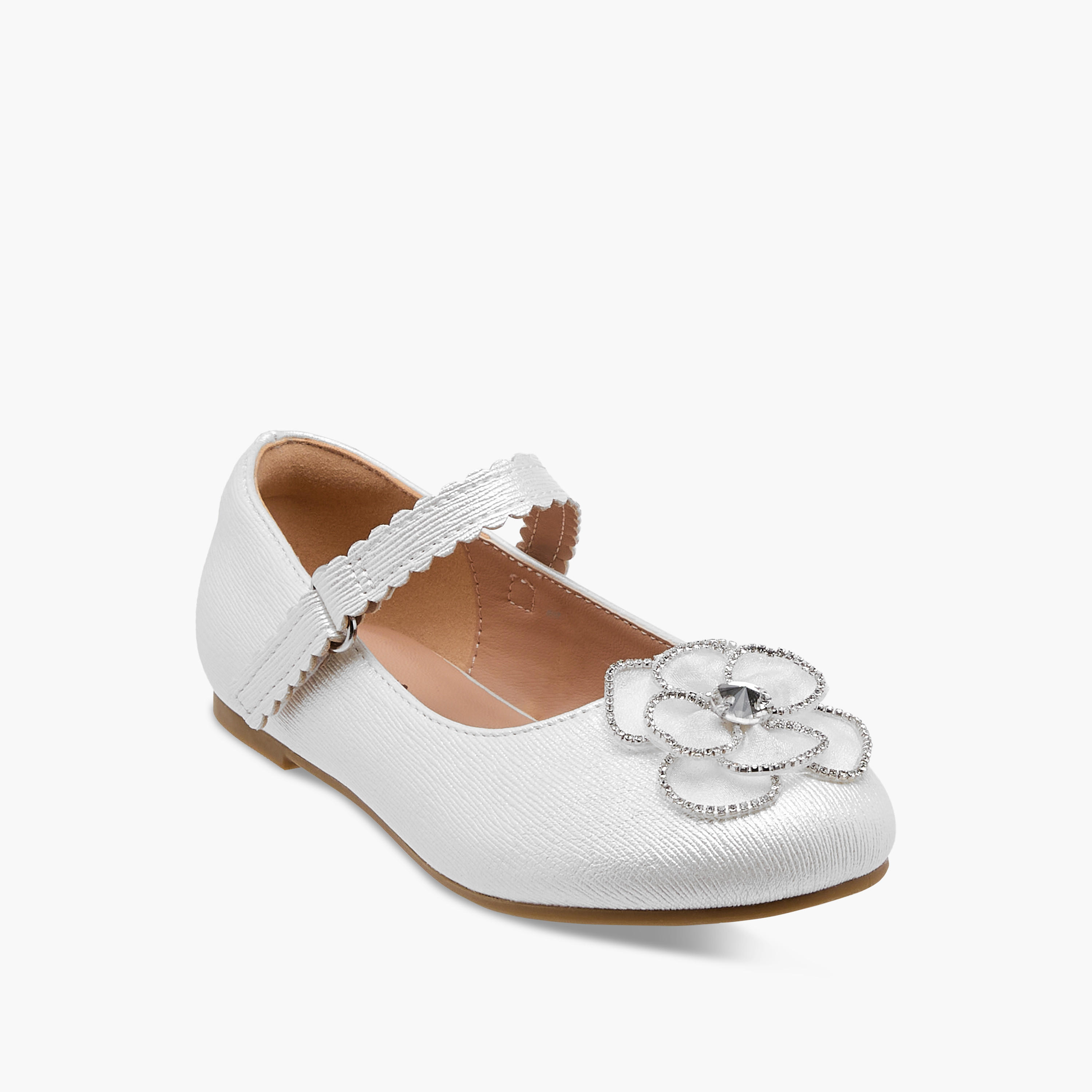 Juniors Flower Embellished Ballerina Shoes with Hook and Loop Closure-girls-shoes-ballerinas-image-2