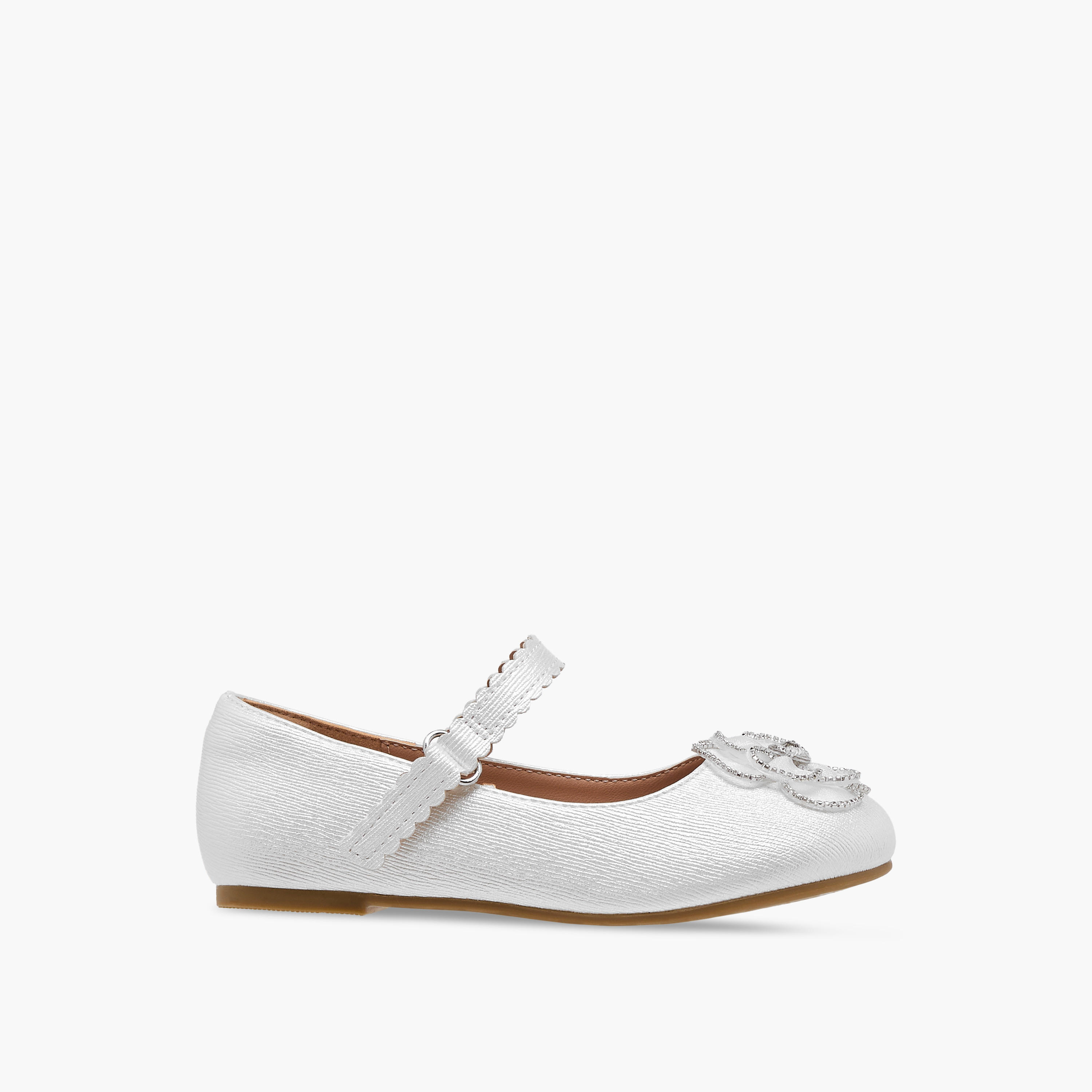Juniors Flower Embellished Ballerina Shoes with Hook and Loop Closure-girls-shoes-ballerinas-image-3