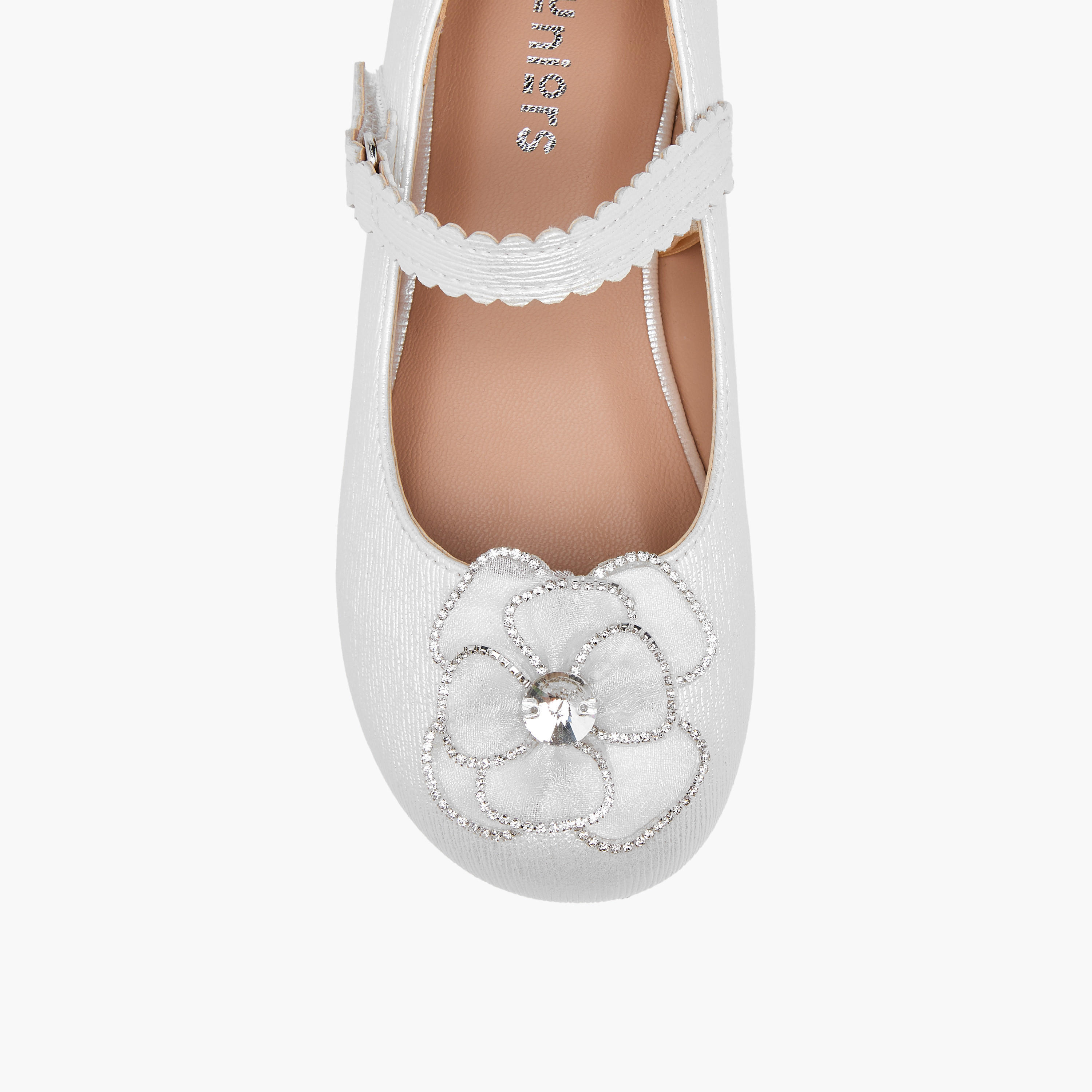Juniors Flower Embellished Ballerina Shoes with Hook and Loop Closure-girls-shoes-ballerinas-image-5
