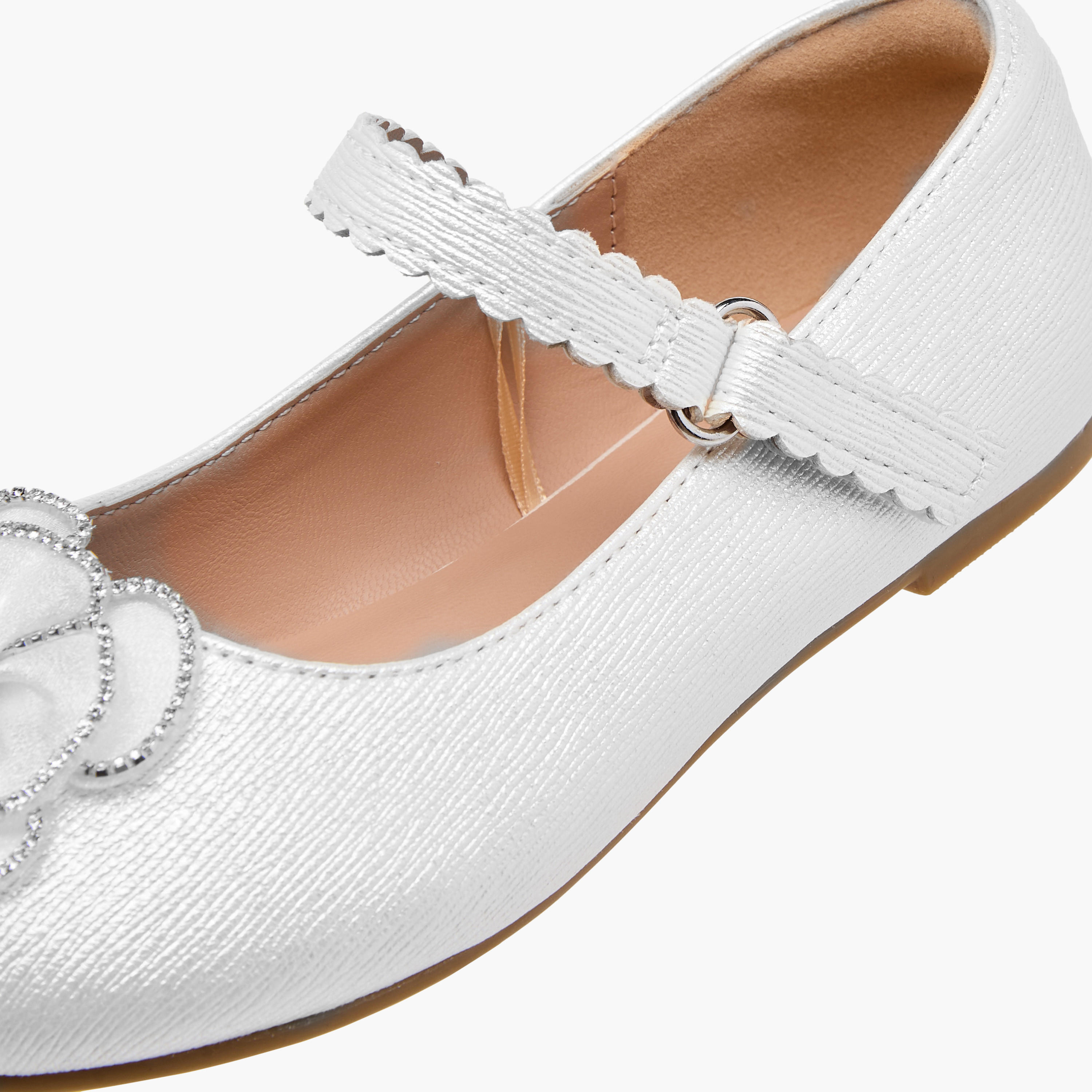 Juniors Flower Embellished Ballerina Shoes with Hook and Loop Closure-girls-shoes-ballerinas-image-6