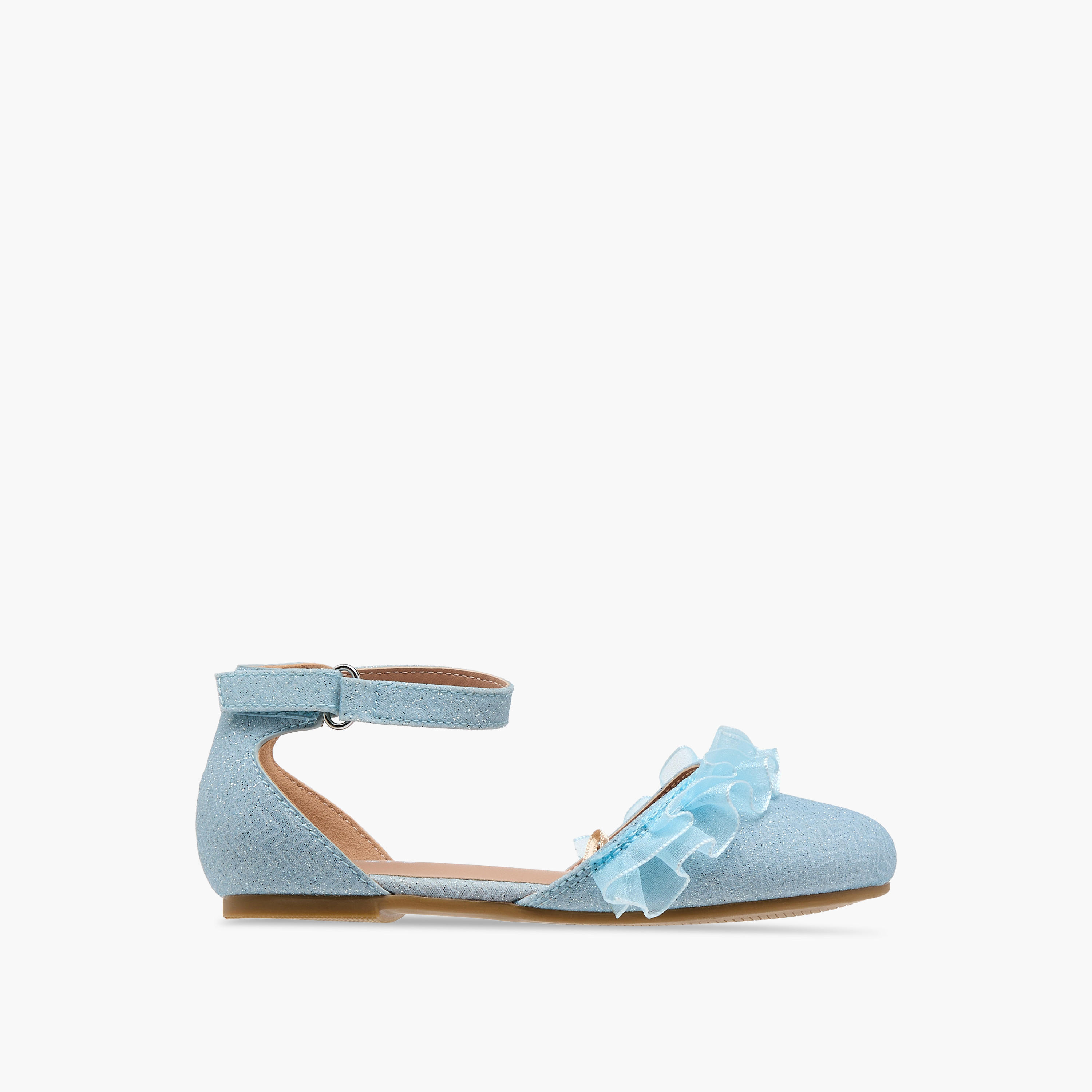 Juniors Glitter Embellished Ballerina Shoes with Hook and Loop Closure-girls-shoes-ballerinas-image-3