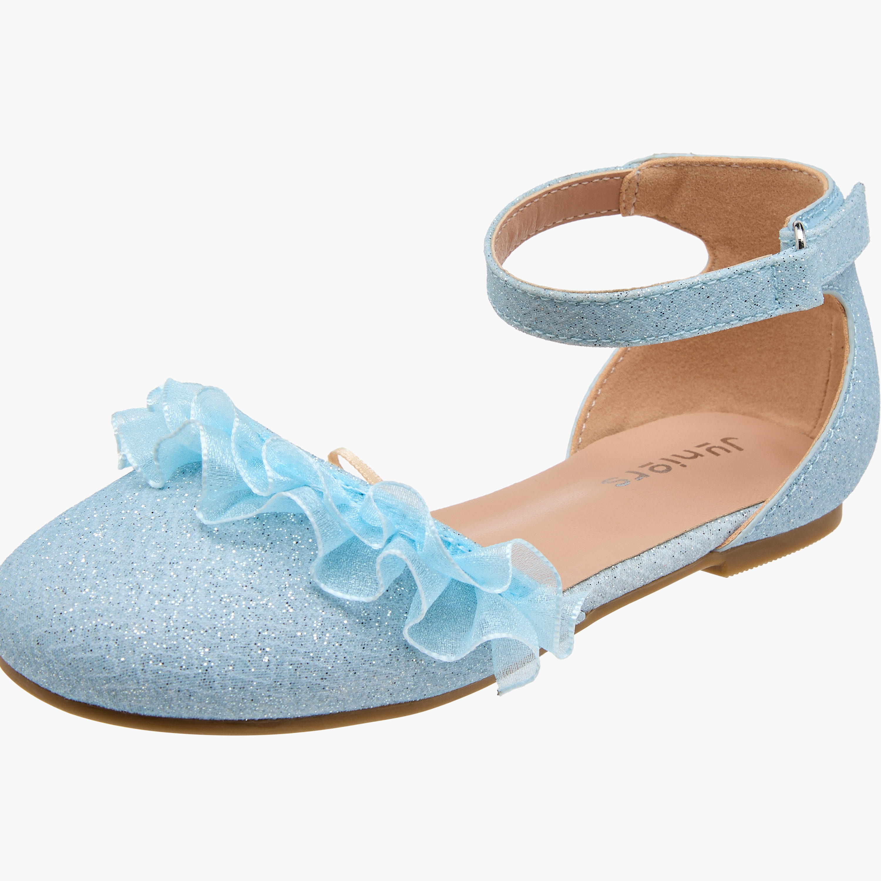 Juniors Glitter Embellished Ballerina Shoes with Hook and Loop Closure-girls-shoes-ballerinas-image-6