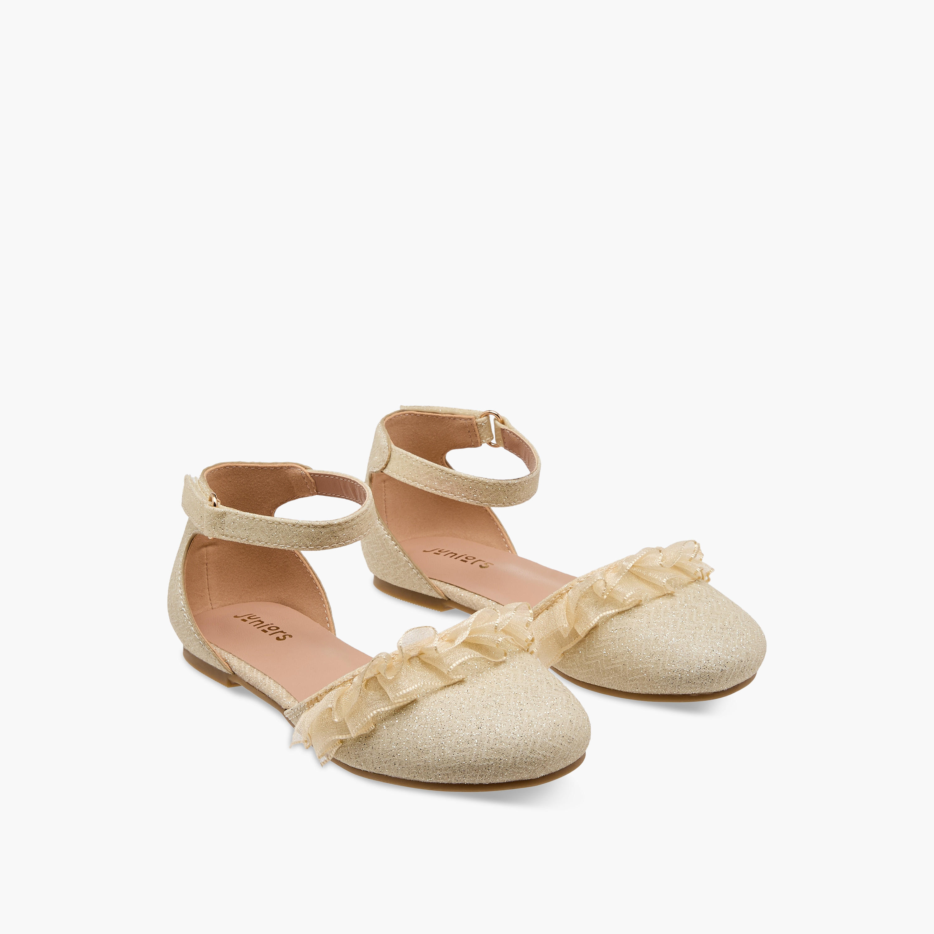 حذاء باليرينا مزين بالجليتر بشريط إغلاق لاصق من جونيورز-girls-shoes-ballerinas-image-1