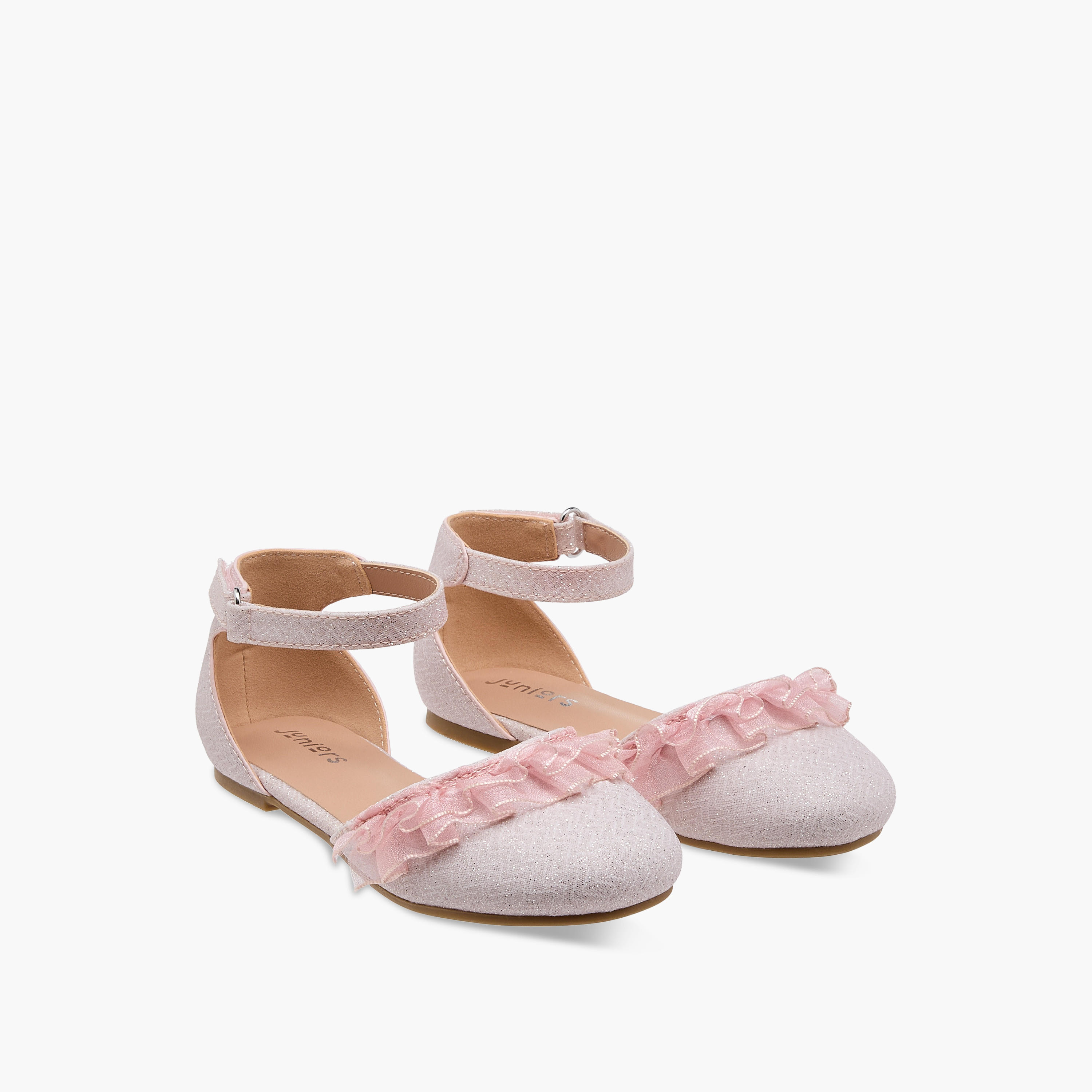 Juniors Glitter Embellished Ballerina Shoes with Hook and Loop Closure-girls-shoes-ballerinas-image-1