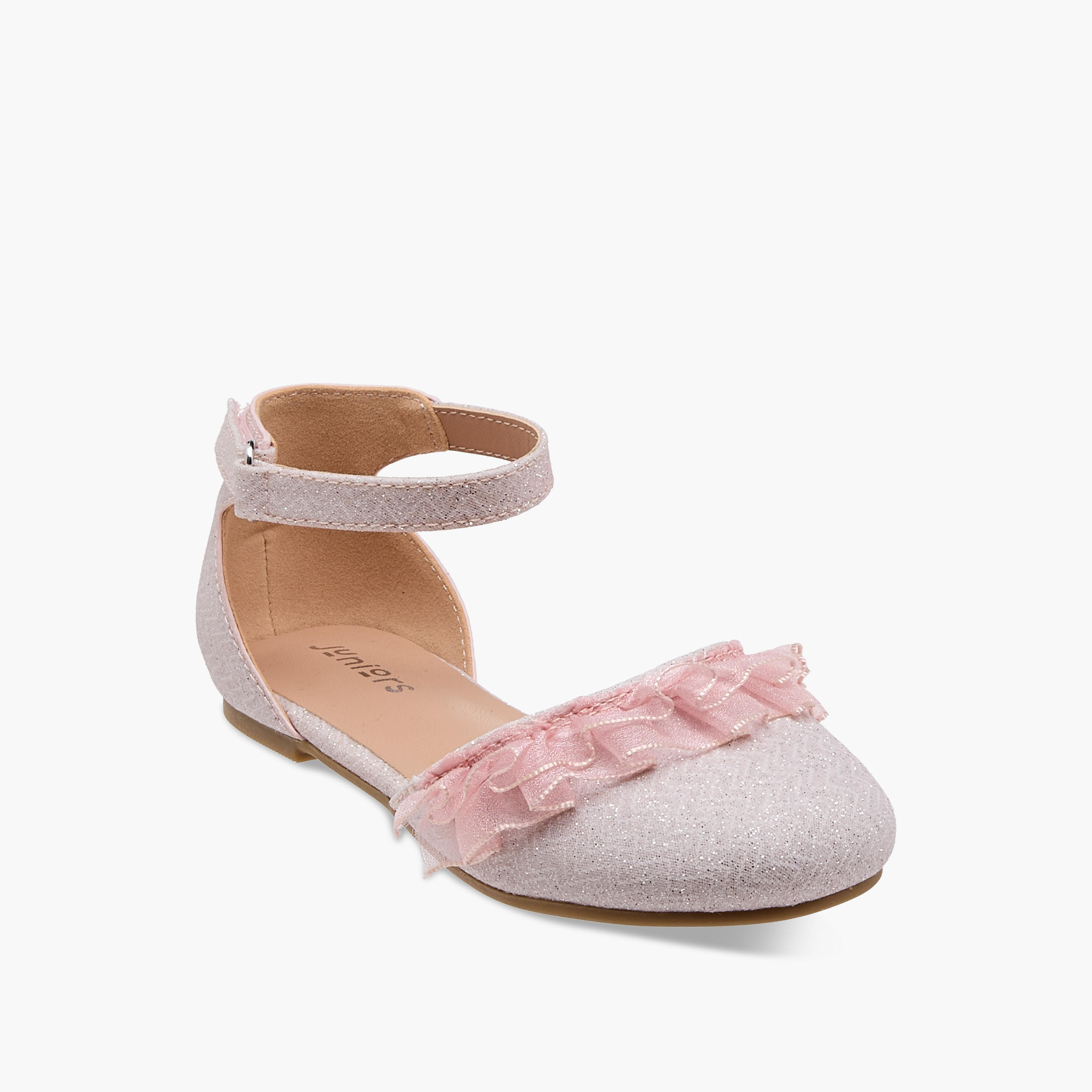 Juniors Glitter Embellished Ballerina Shoes with Hook and Loop Closure-girls-shoes-ballerinas-image-2