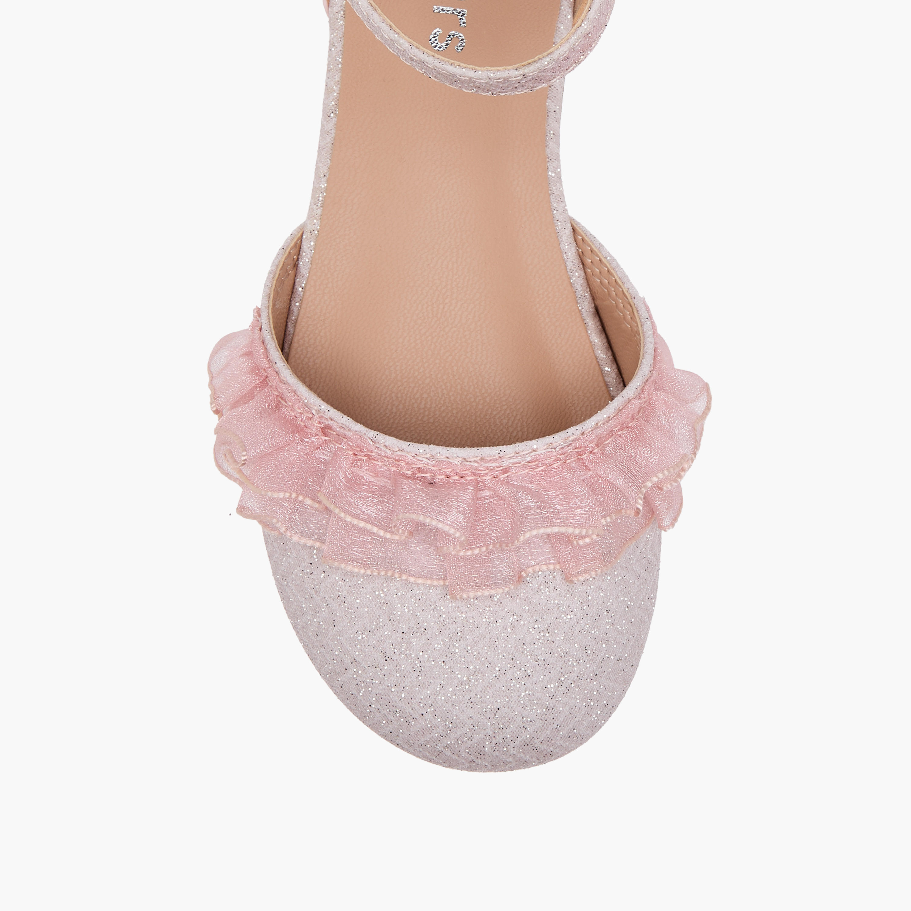 Juniors Glitter Embellished Ballerina Shoes with Hook and Loop Closure-girls-shoes-ballerinas-image-4