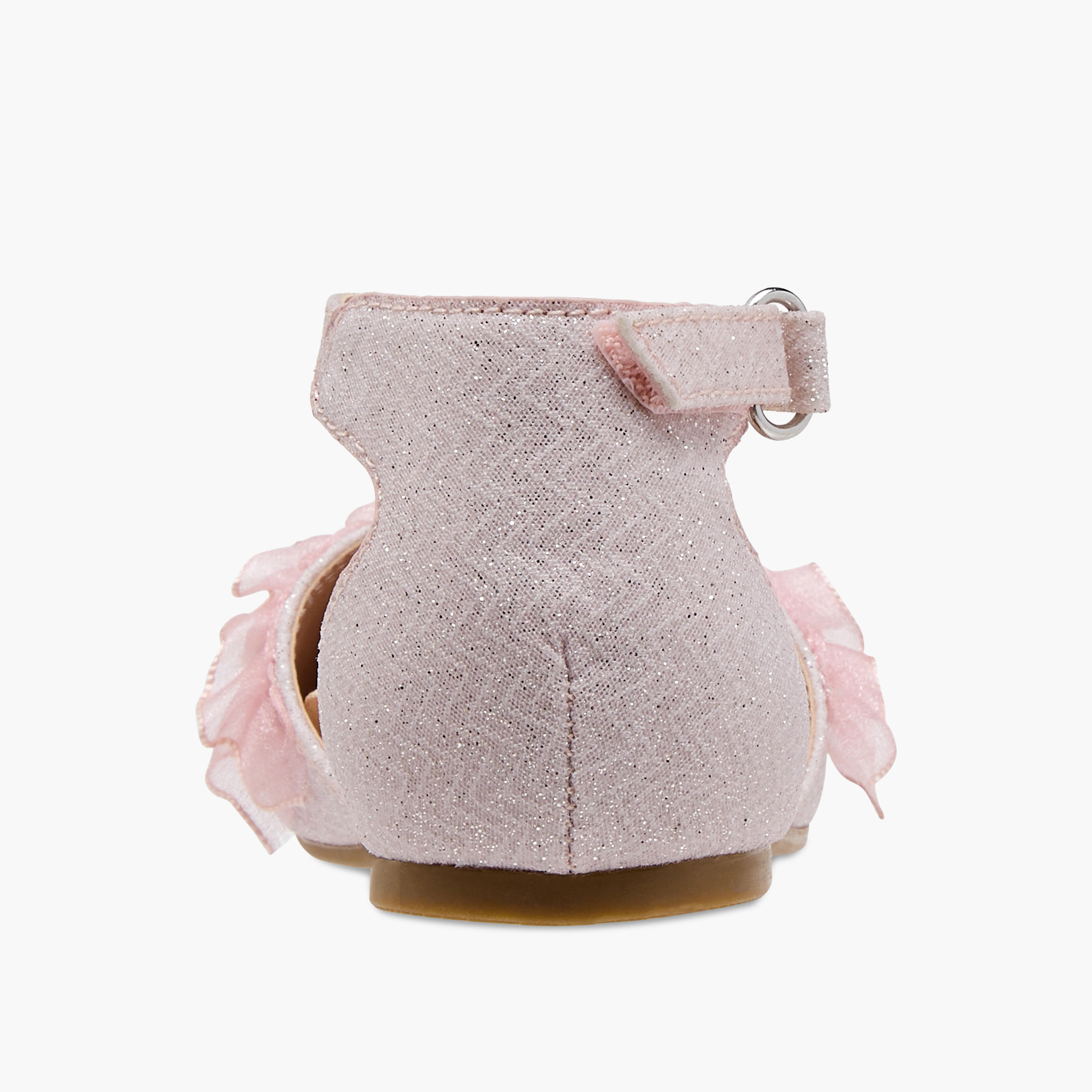Juniors Glitter Embellished Ballerina Shoes with Hook and Loop Closure-girls-shoes-ballerinas-image-5