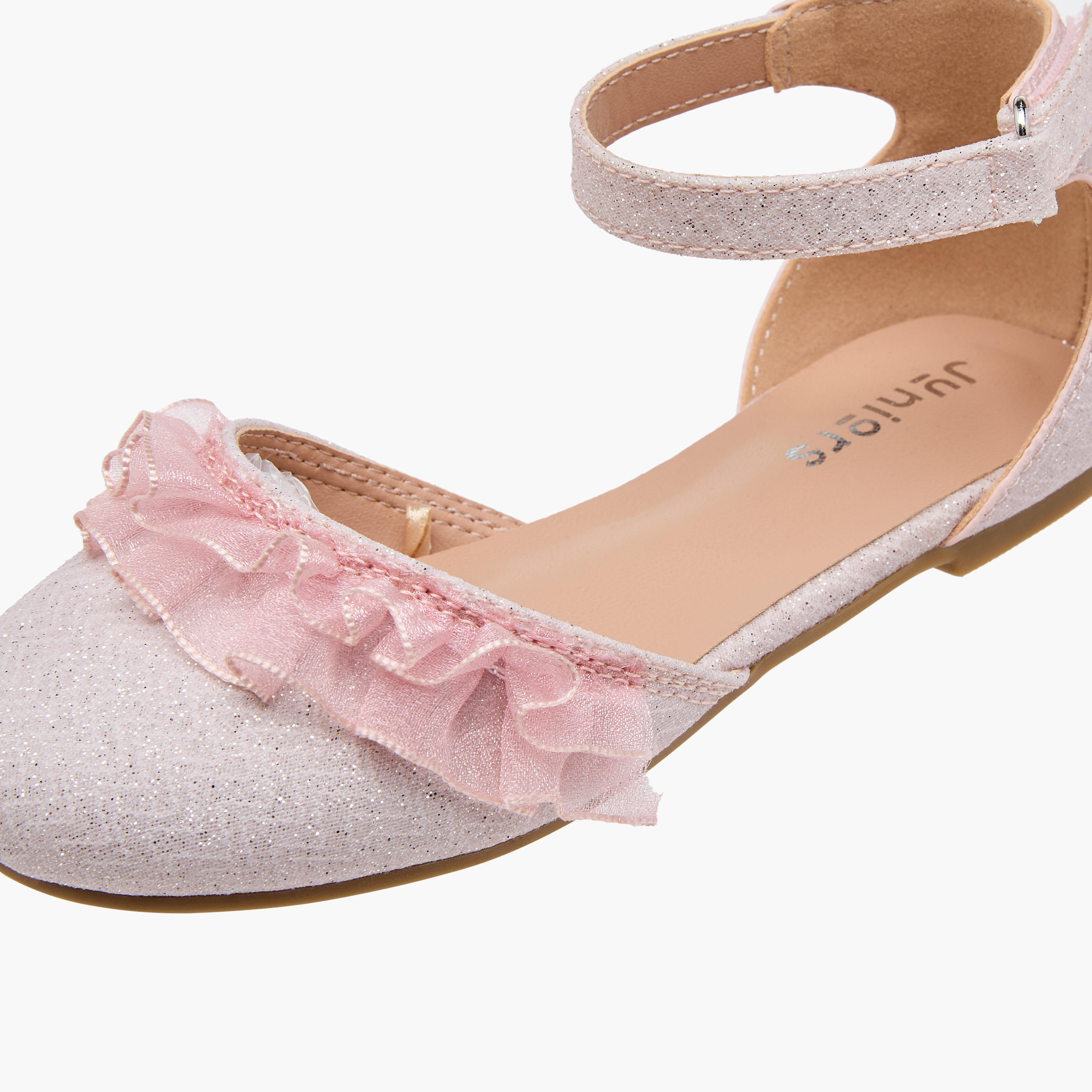 Juniors Glitter Embellished Ballerina Shoes with Hook and Loop Closure-girls-shoes-ballerinas-image-6