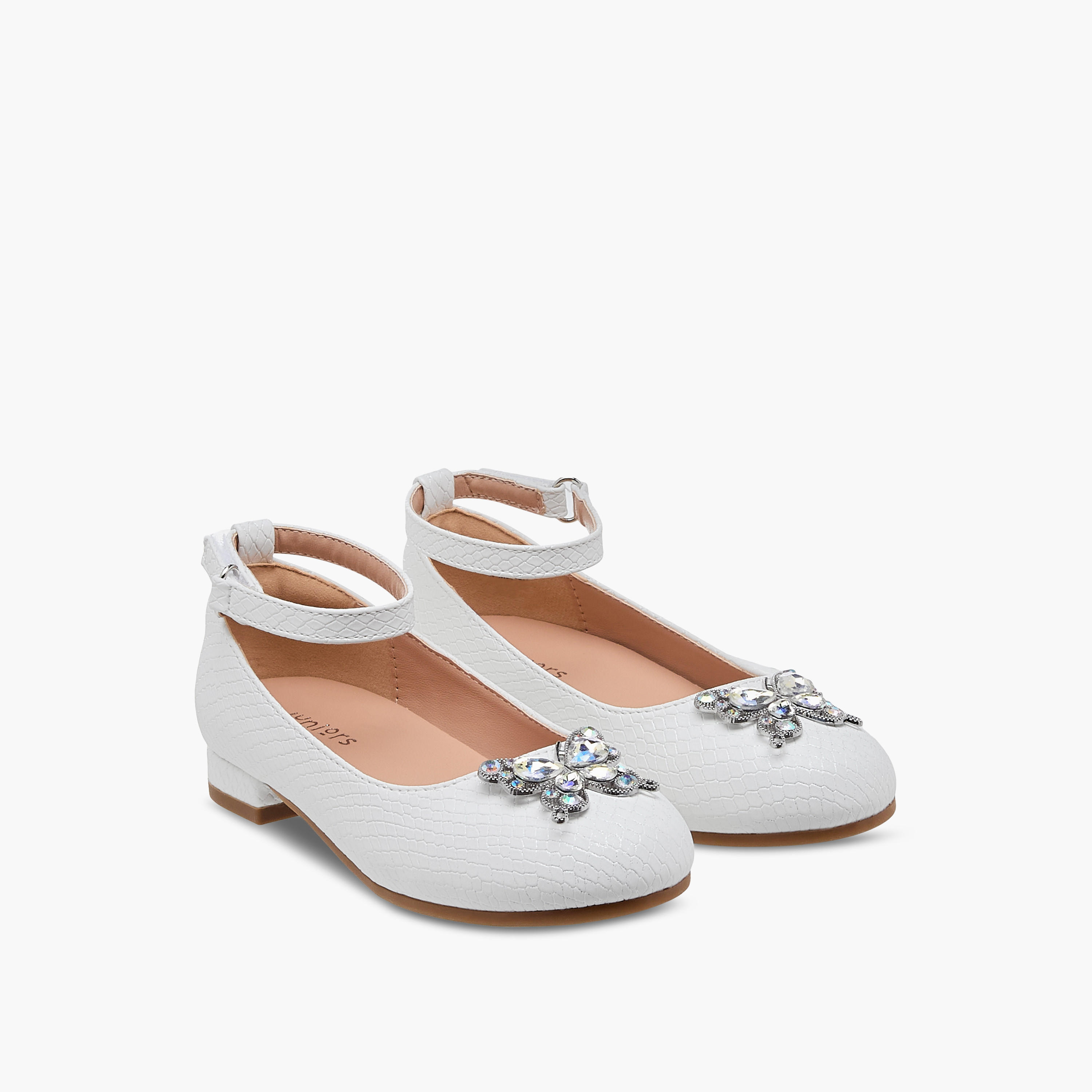Juniors Butterfly Embellished Ballerina Shoes with Hook and Loop Closure-girls-shoes-ballerinas-image-1
