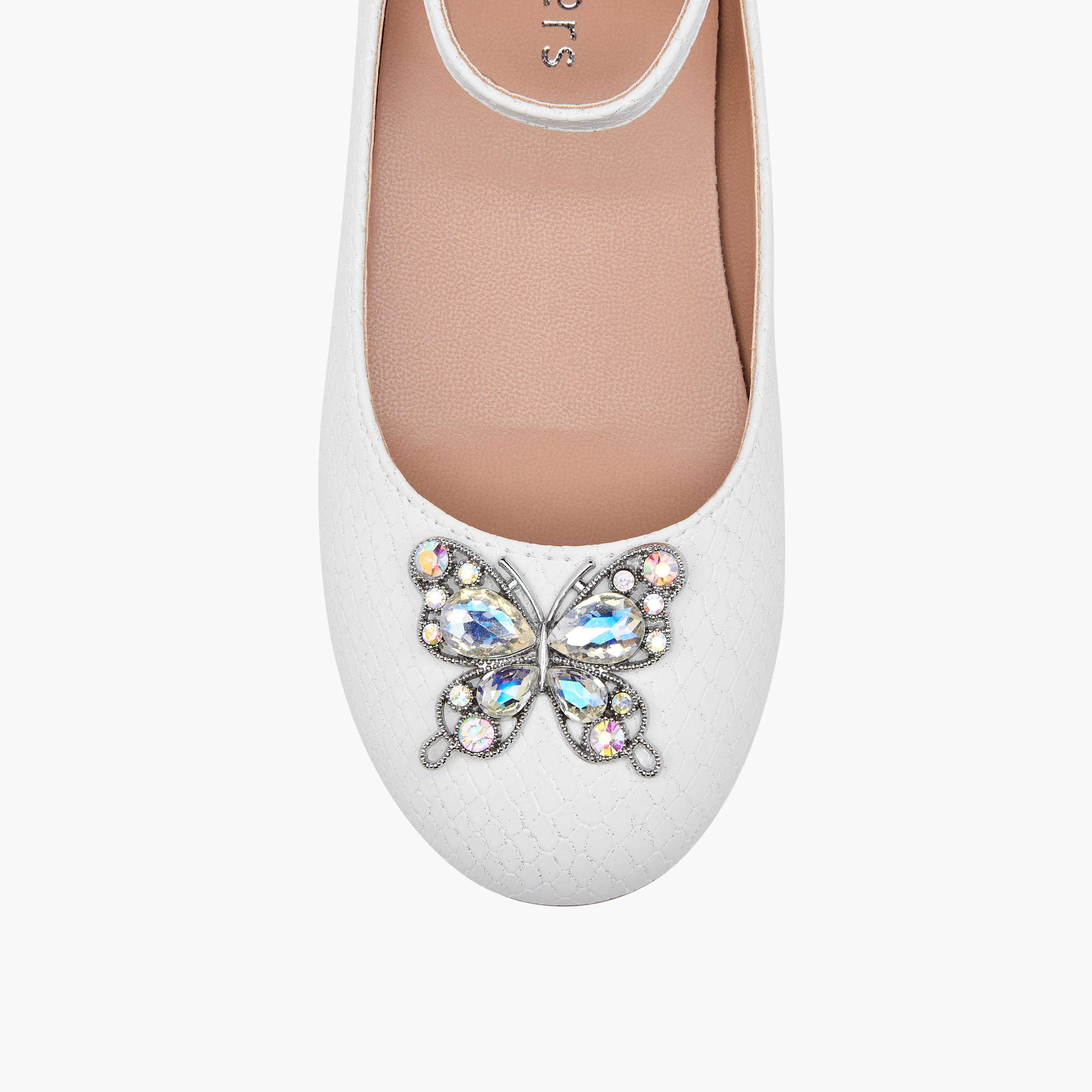 Juniors Butterfly Embellished Ballerina Shoes with Hook and Loop Closure-girls-shoes-ballerinas-image-4