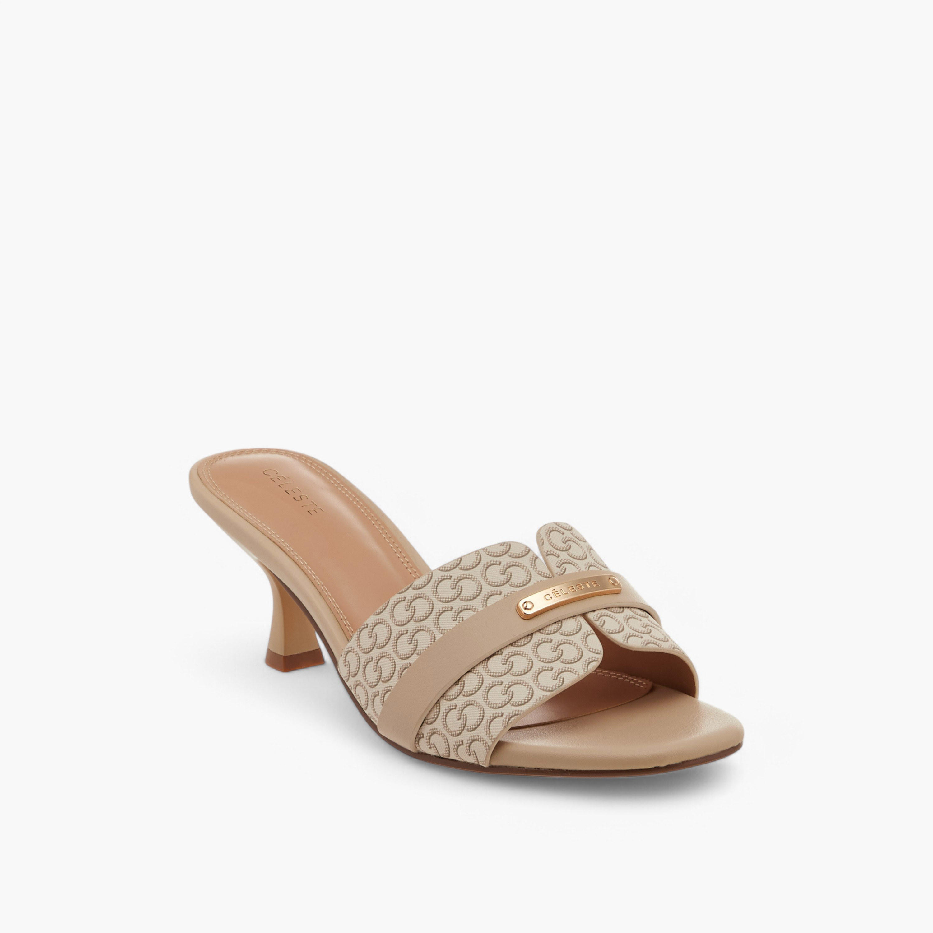 Celeste Women's Monogram Detail Slip-On Sandals with Kitten Heels-women-shoes-sandals-heeled-image-2