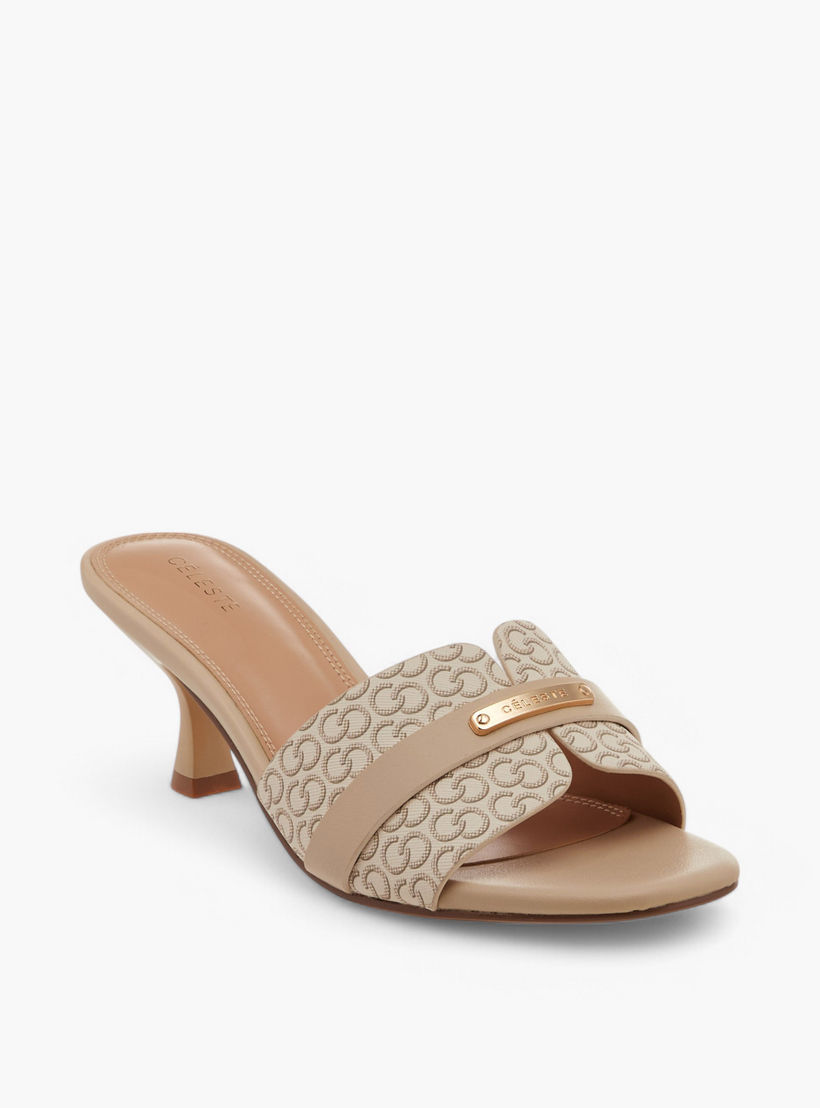 صندل سهل الارتداء بتفاصيل مونوجرام وكعب صغير للنساء من سيليست-women-shoes-sandals-heeled-image-2