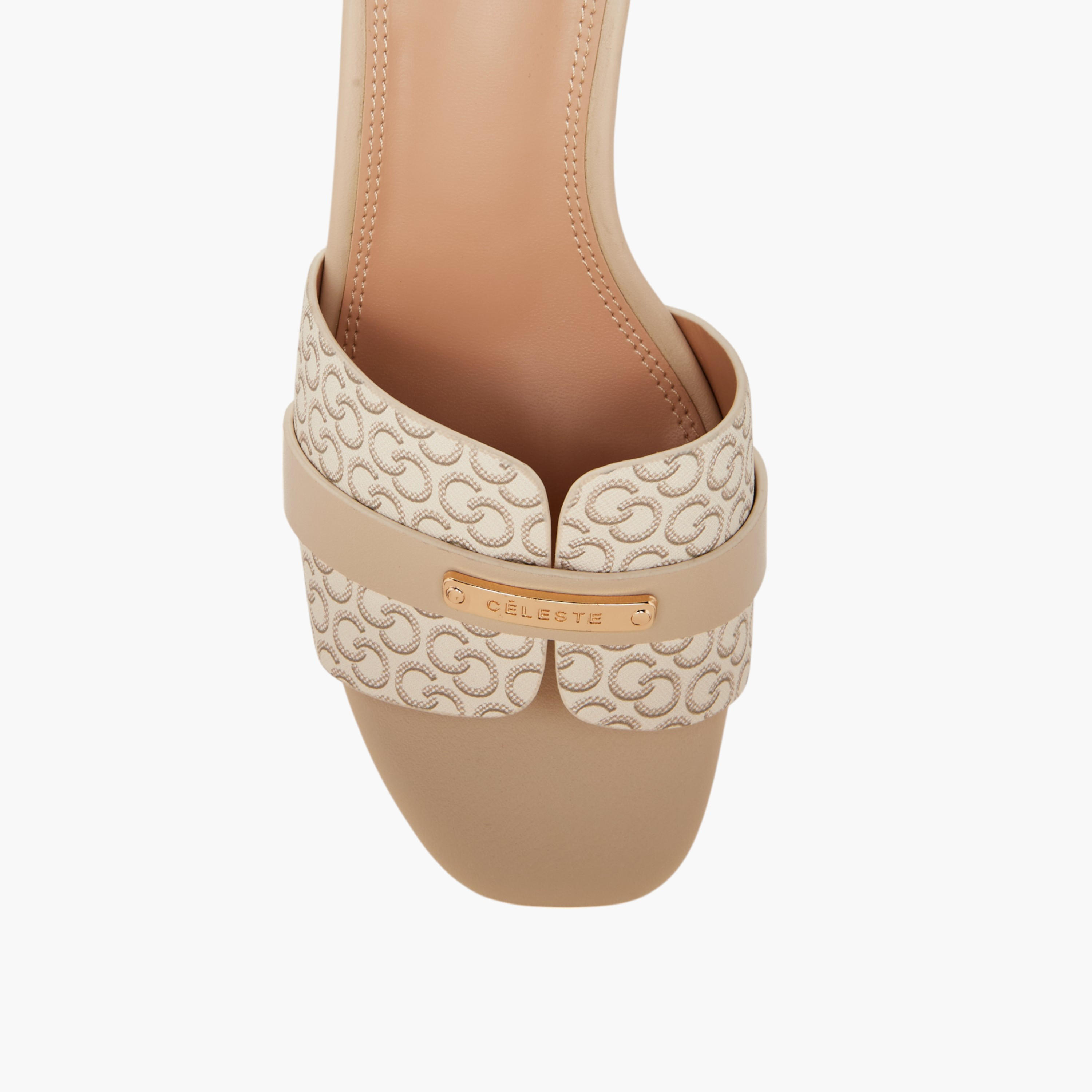 Celeste Women's Monogram Detail Slip-On Sandals with Kitten Heels-women-shoes-sandals-heeled-image-4